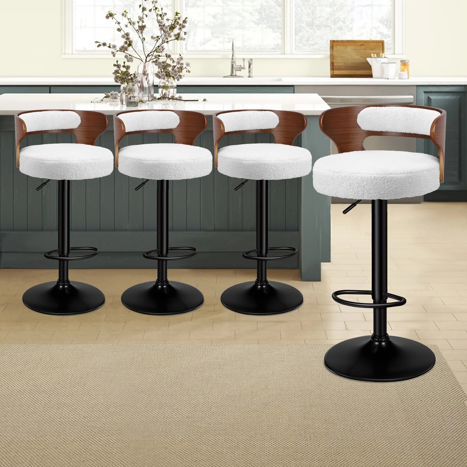 10 Alfordson 2x Bar Stool Kitchen Swivel Chair Wooden Boucle Ramiro - White, 10 of 10