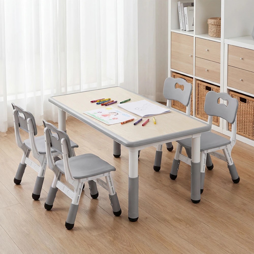 3 PlayPals Kids Table and 4 Chairs Set Adjustable Graffiti Study Play Desk - Grey, 3 of 3