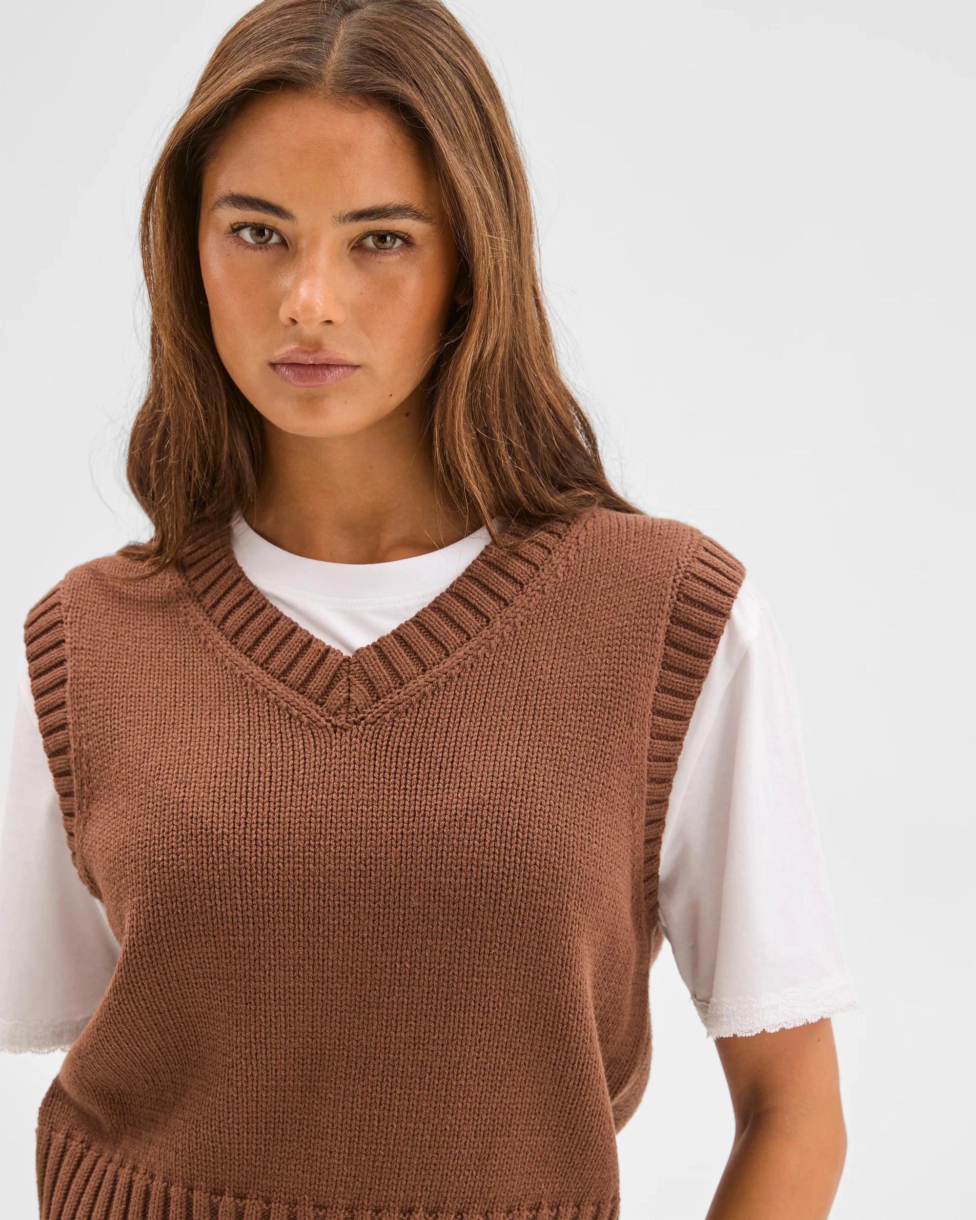 5 Lily Loves Australian Cotton Blend V-Neck Knit Vest LIGHT BROWN, 5 of 8