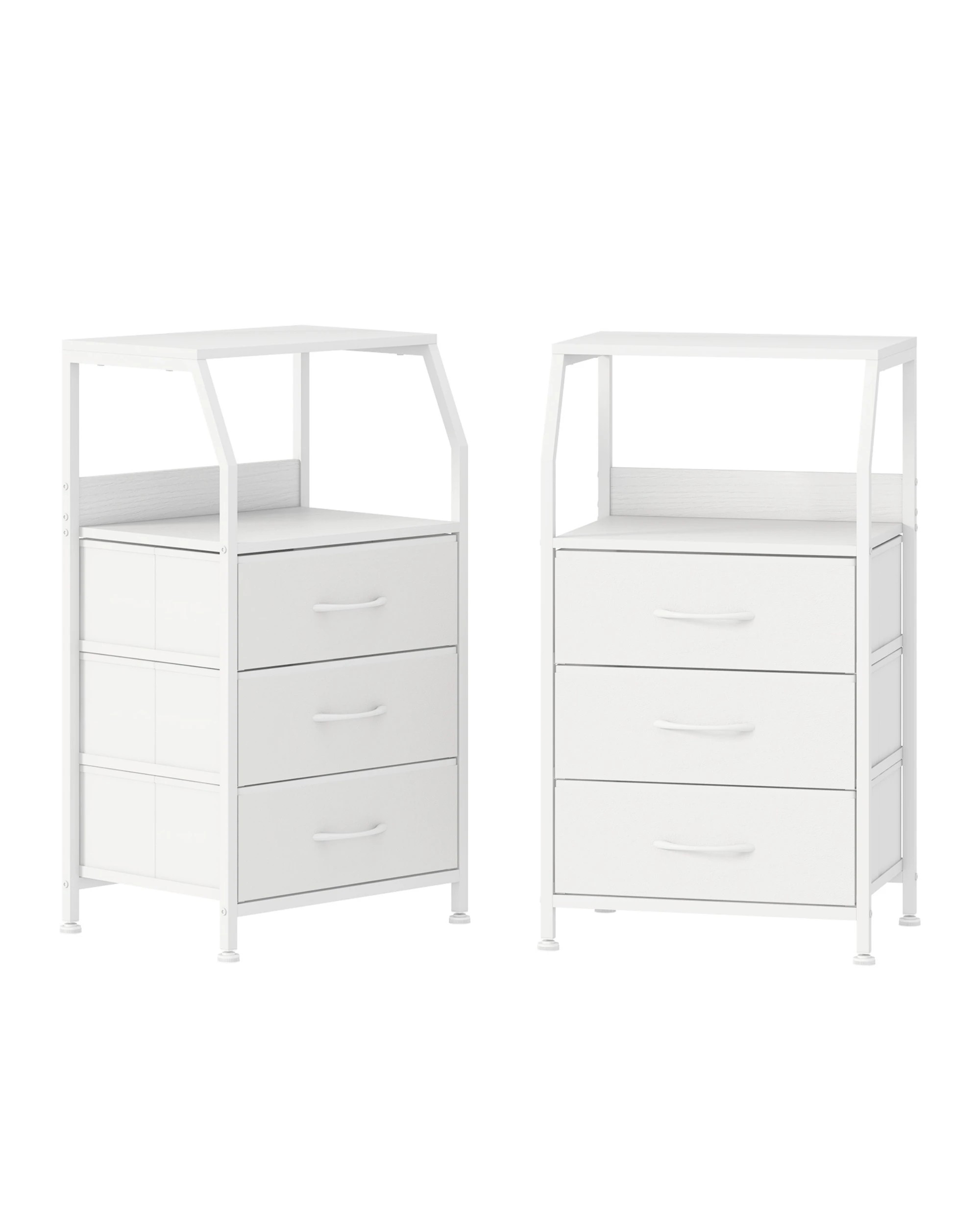 1 Advwin Set of 2 Bedside Table with 3 Fabric Drawers Storage Shelf - White, 1 of 7