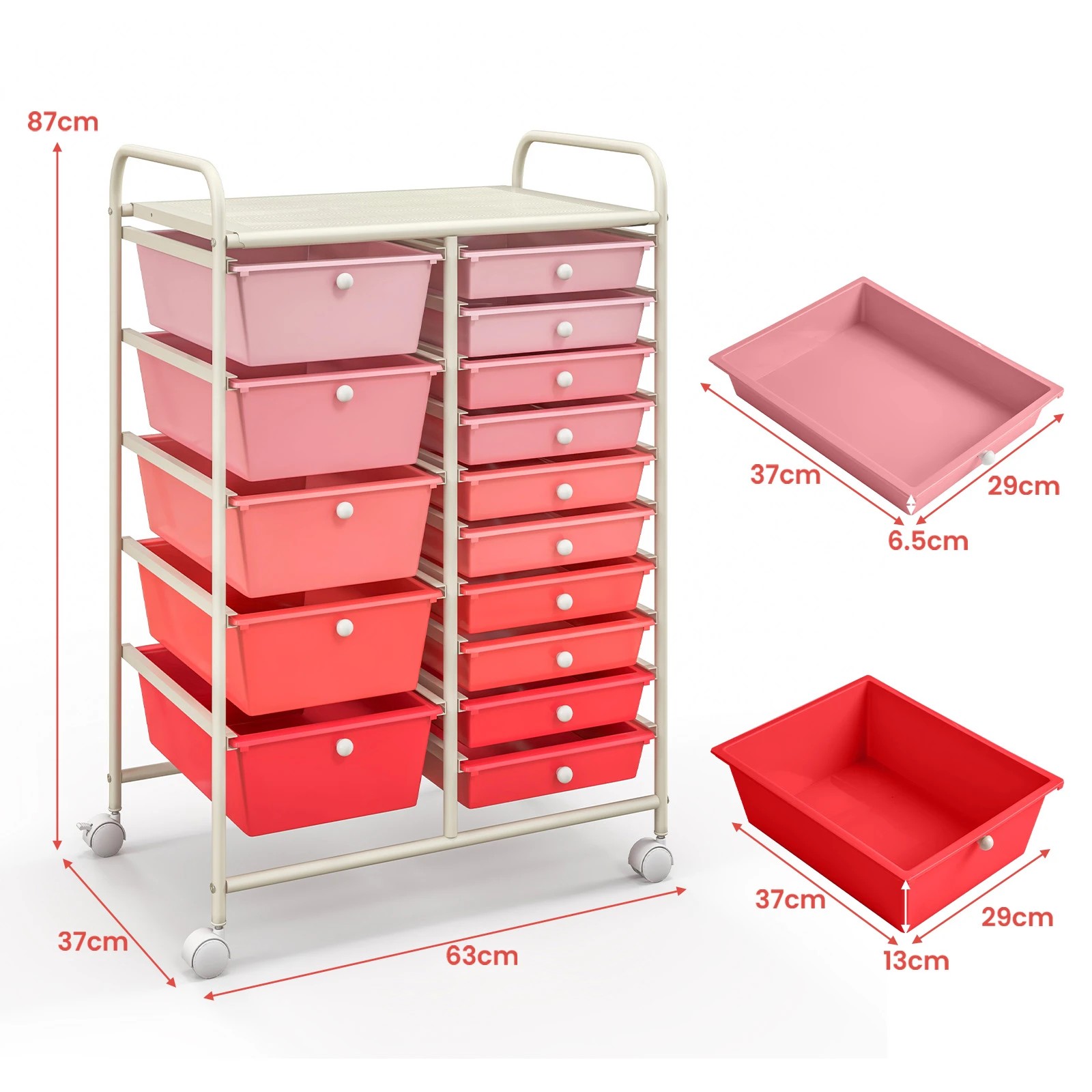 2 Costway 15 Drawers Rolling Storage Cart Mobile Utility Trolley - Pink, 2 of 3