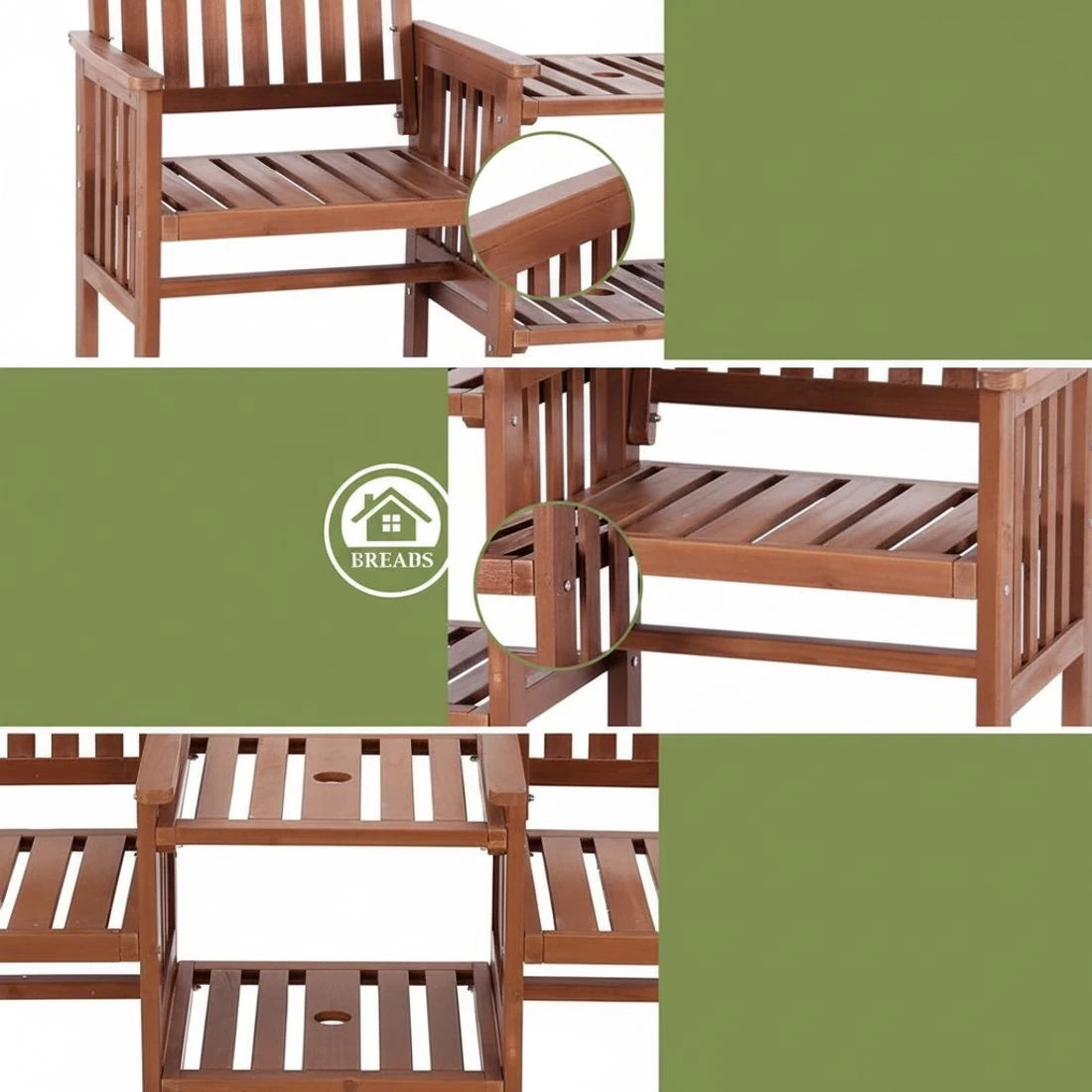 4 Gardeon Outdoor Garden Bench Loveseat Wooden Table Chairs Patio Furniture - Brown, 4 of 4