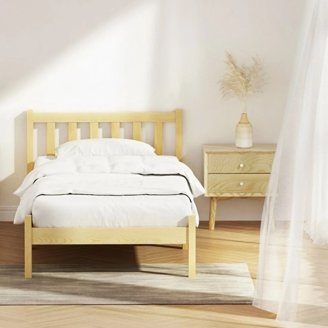 4 Artiss Bed Frame Single Size Wooden Oak SOFIE - Natural, 4 of 9