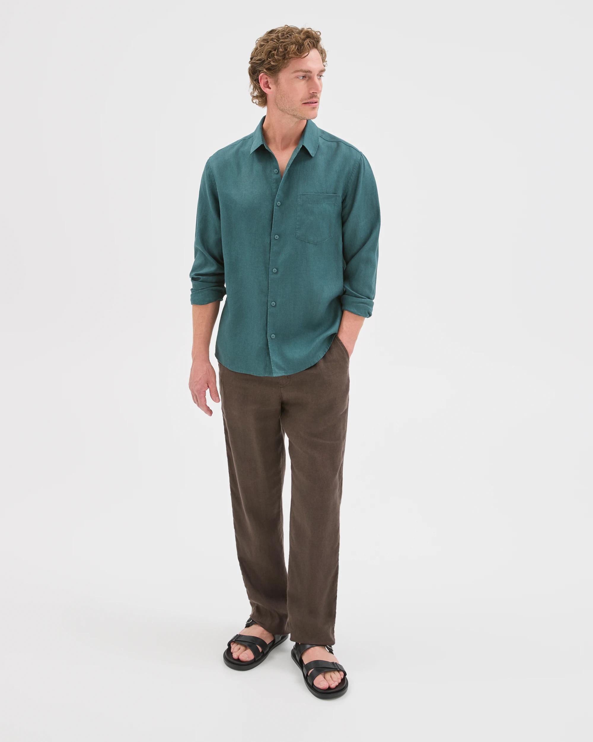 2 Target Man European Linen Long Sleeve Shirt HUNTER GREEN, 2 of 5