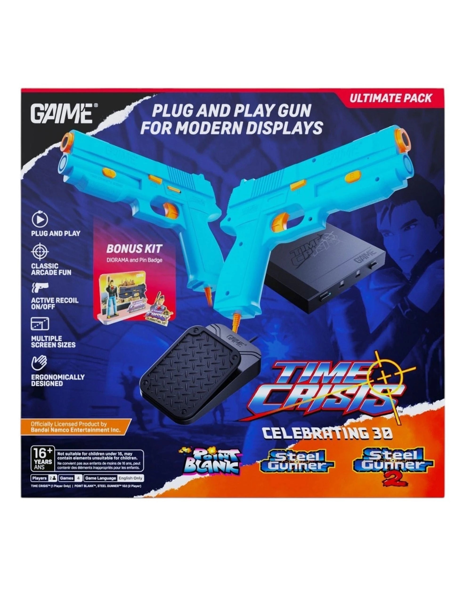 1 G'AIM'E Time Crisis Gun Controller Set for Modern TVs - 2 Gun Ultimate Pack - Blue, 1 of 9
