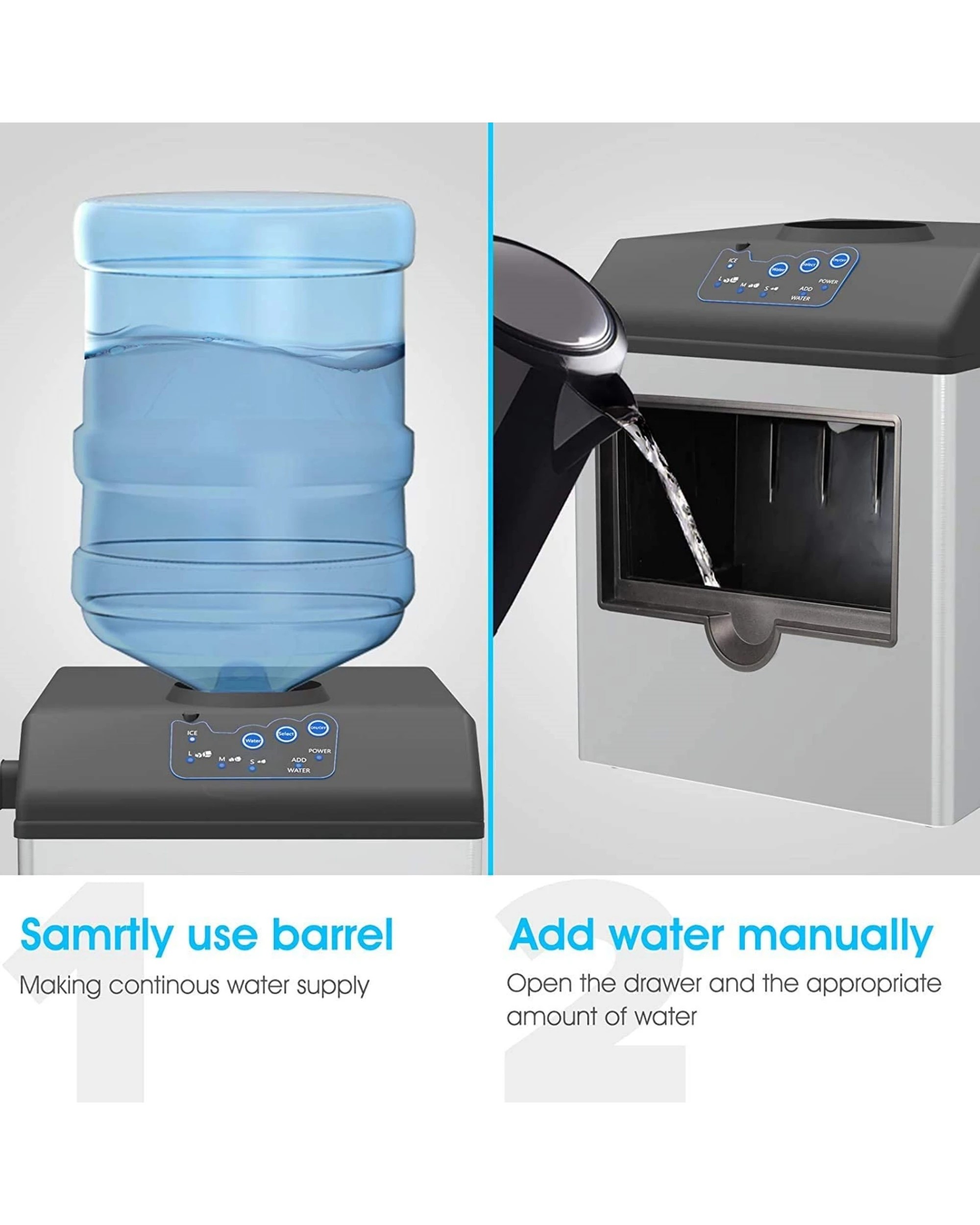 2 Advwin 2-in-1 Ice Maker & Water Dispenser, 15kg/24h Ice Production, Stainless Steel Countertop Design, 2 of 7