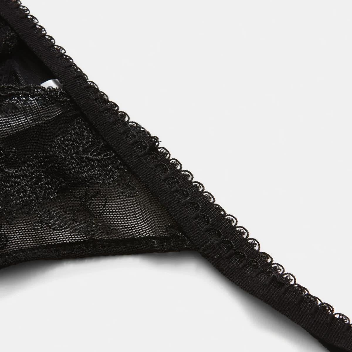 6 Co-ordinated Embroidered Mesh G-String Briefs BLACK, 6 of 6