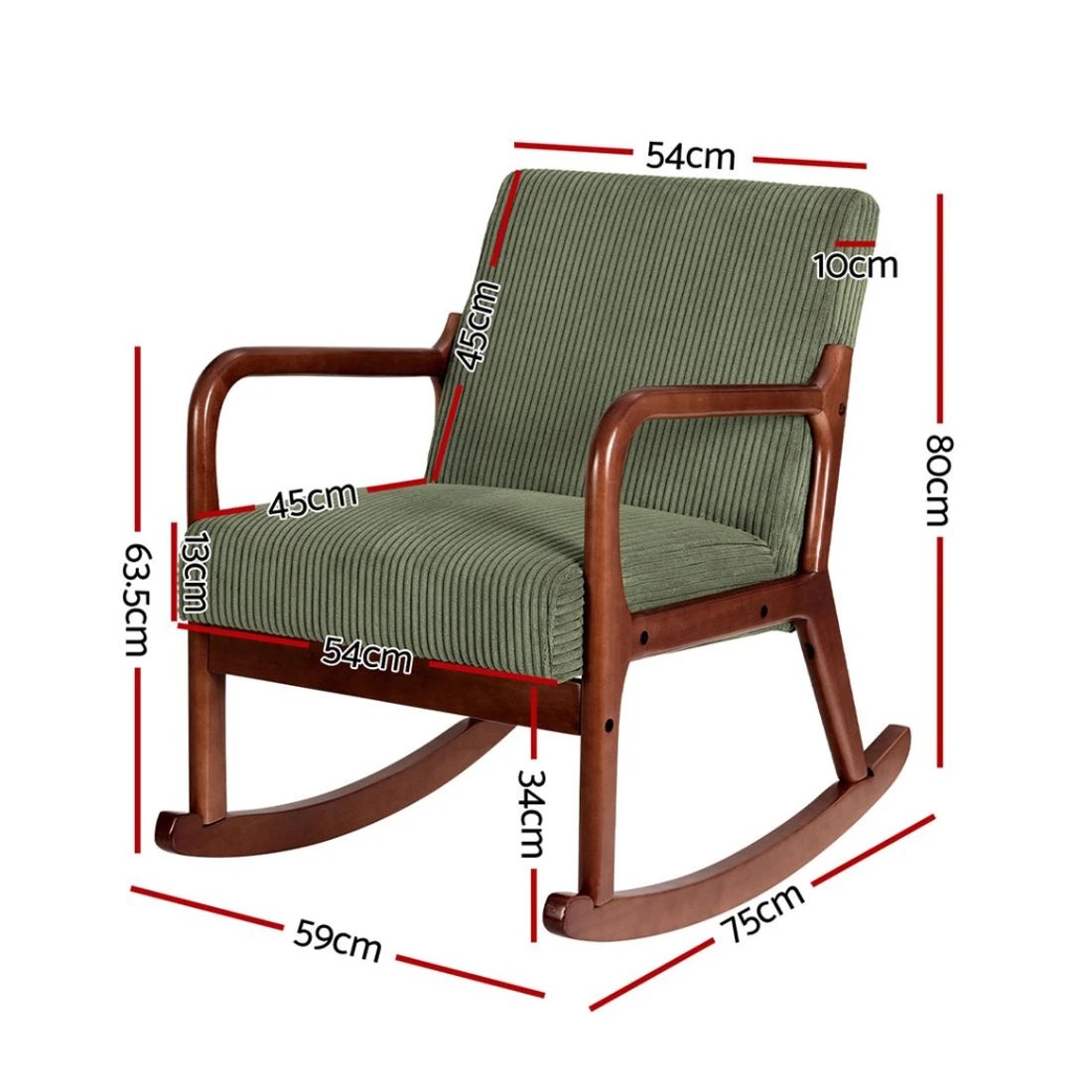 1 Artiss Rocking Armchair Nursing Chair Corduroy - Green, 1 of 5