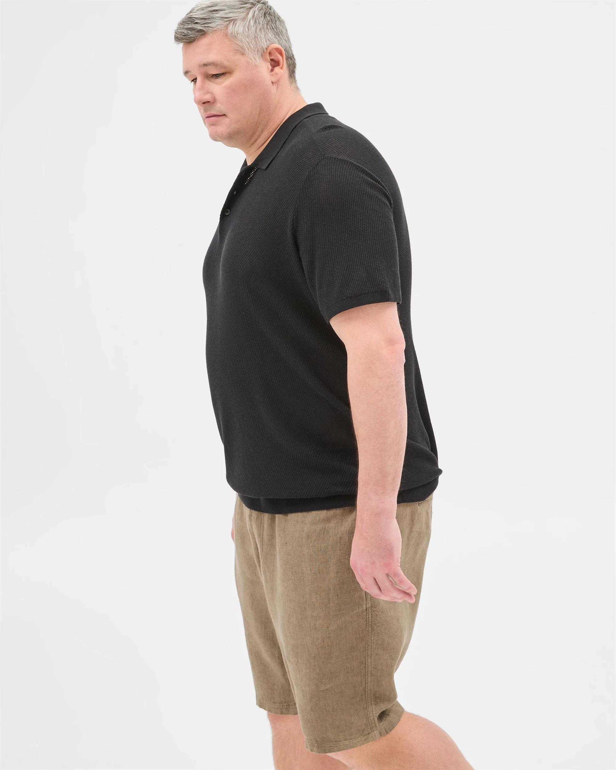 3 Plus Size Australian Cotton Blend Knit Polo Top - Preview BLACK, 3 of 5