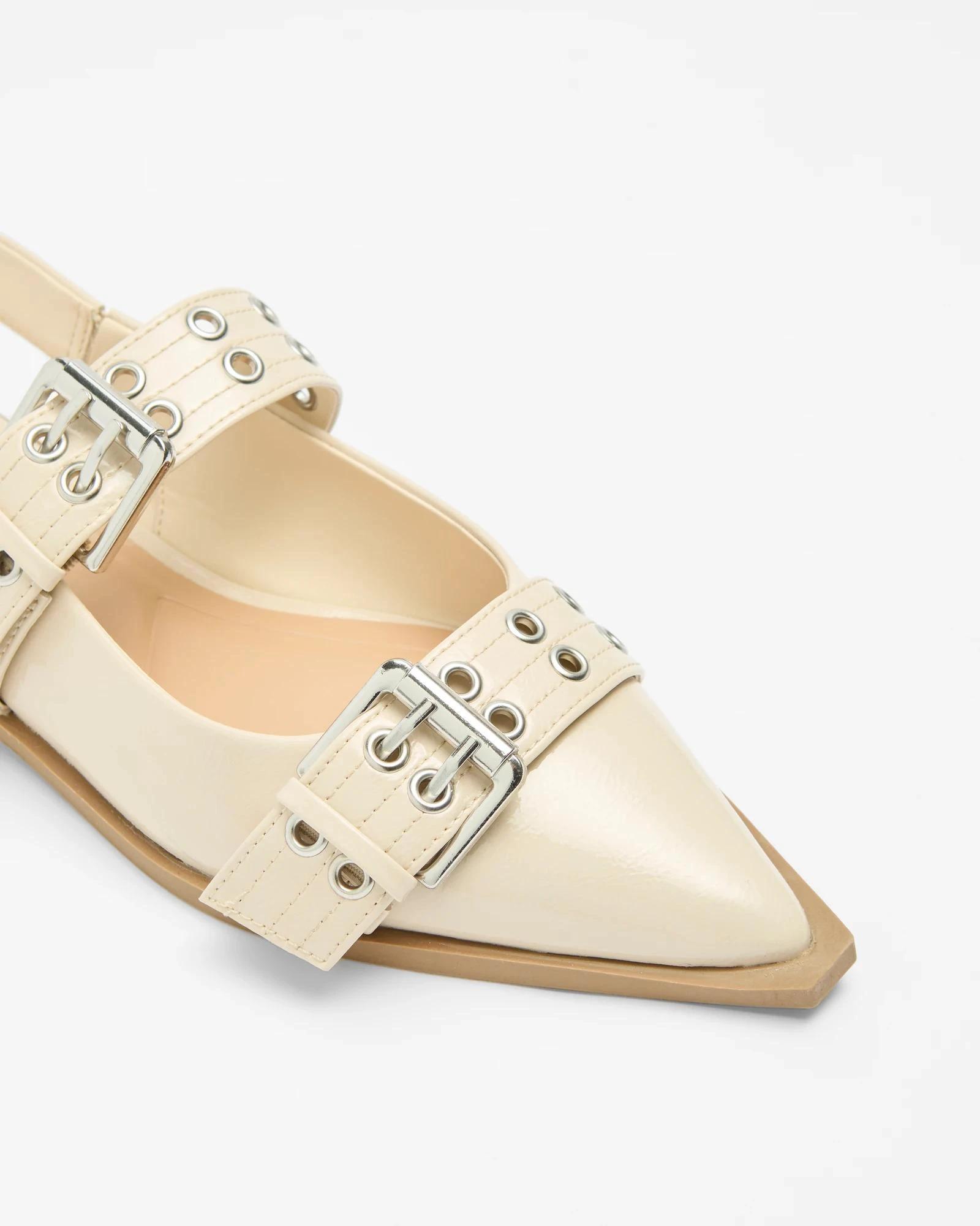 2 Target Womens Pointed Toe Double Strap Buckle Sling Flat - Tina OFF WHITE, 2 of 3