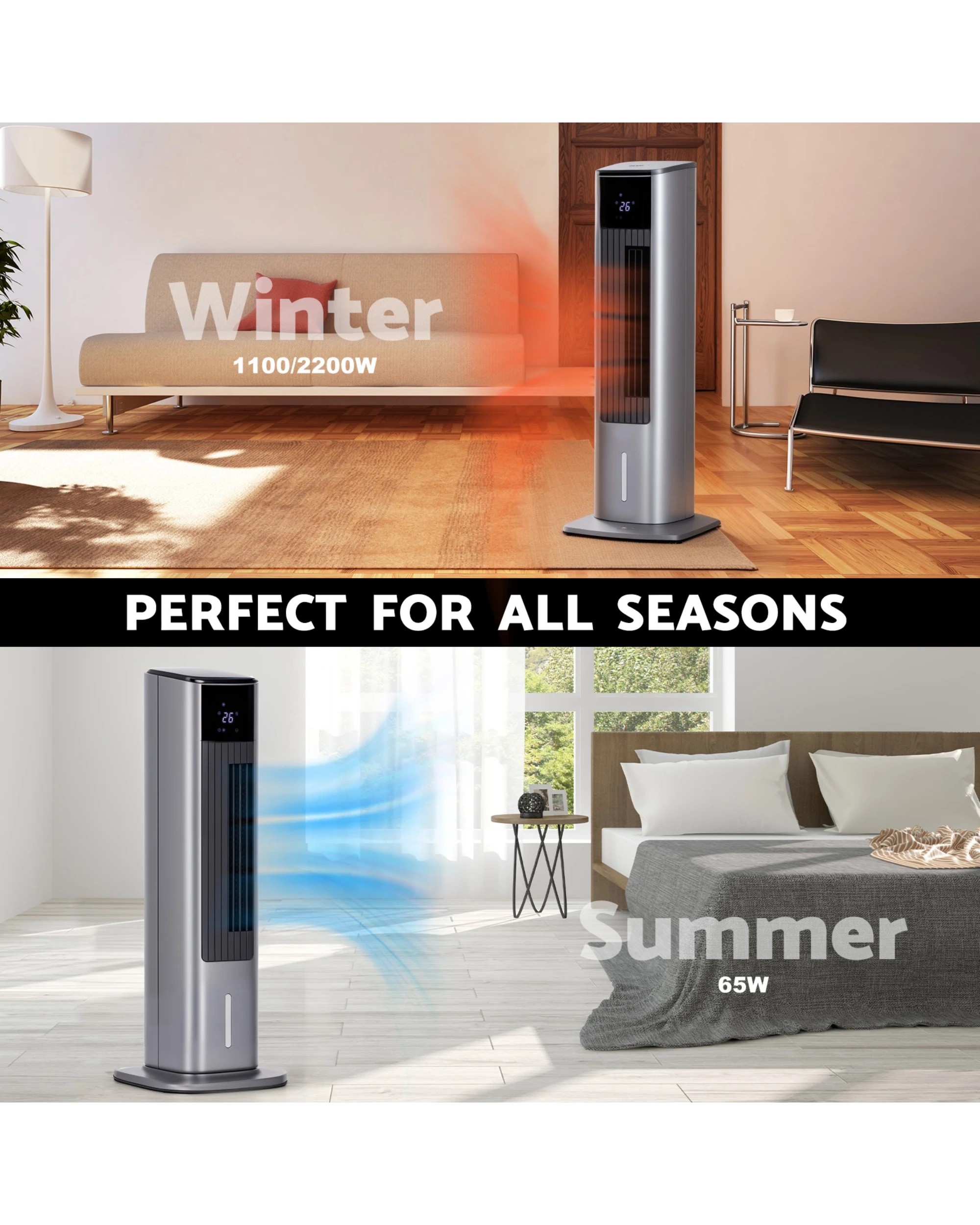 5 Advwin 2 In 1 Cooler & Heater, 3.5l Air Conditioner Fan With 2 Ice Box, 3 Wind Speeds, Tip-over And Overheat Protection, 5 of 6