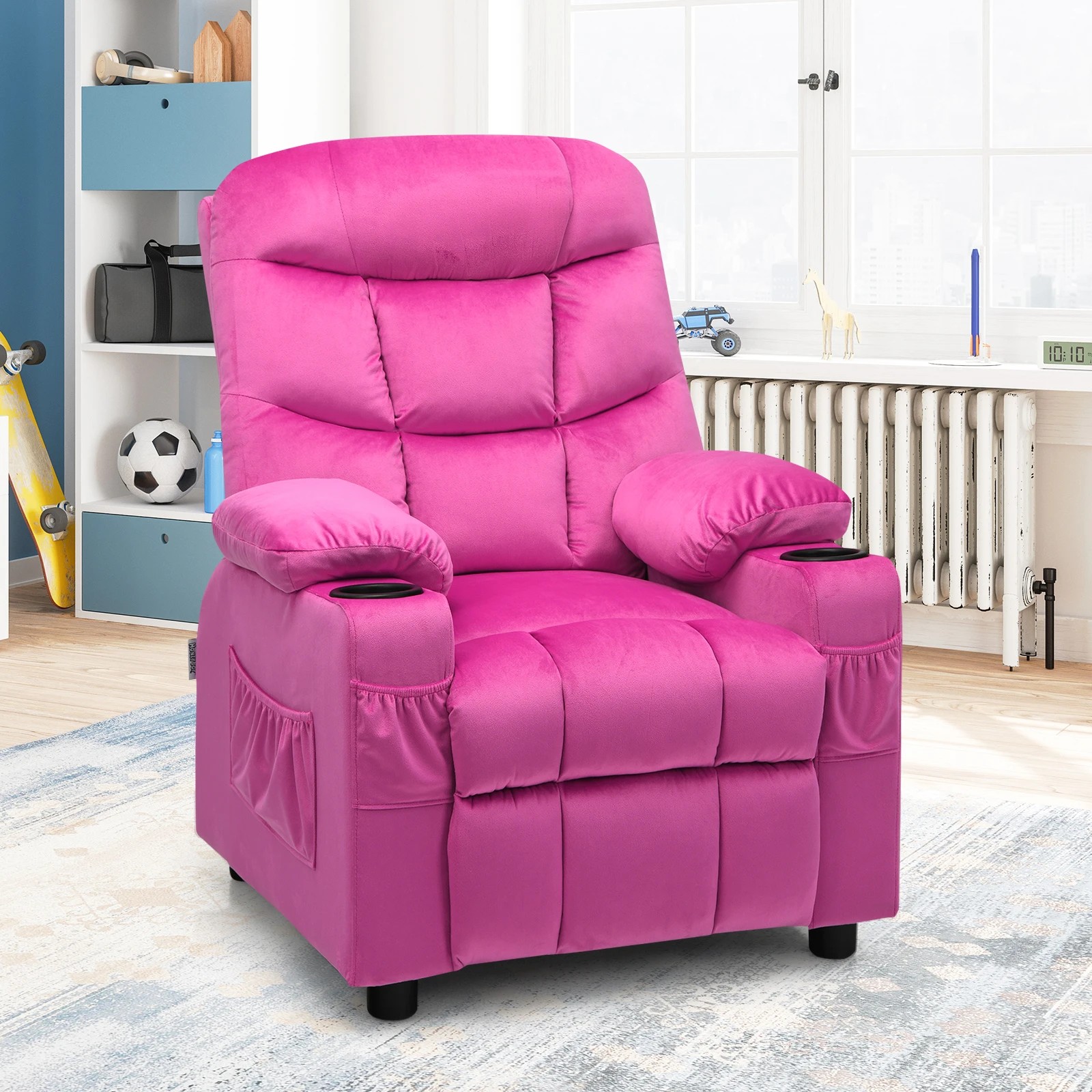 3 Costway Velvet Fabric AdjustableArmchair Recliner Chair w/Cup Holders - Pink, 3 of 3