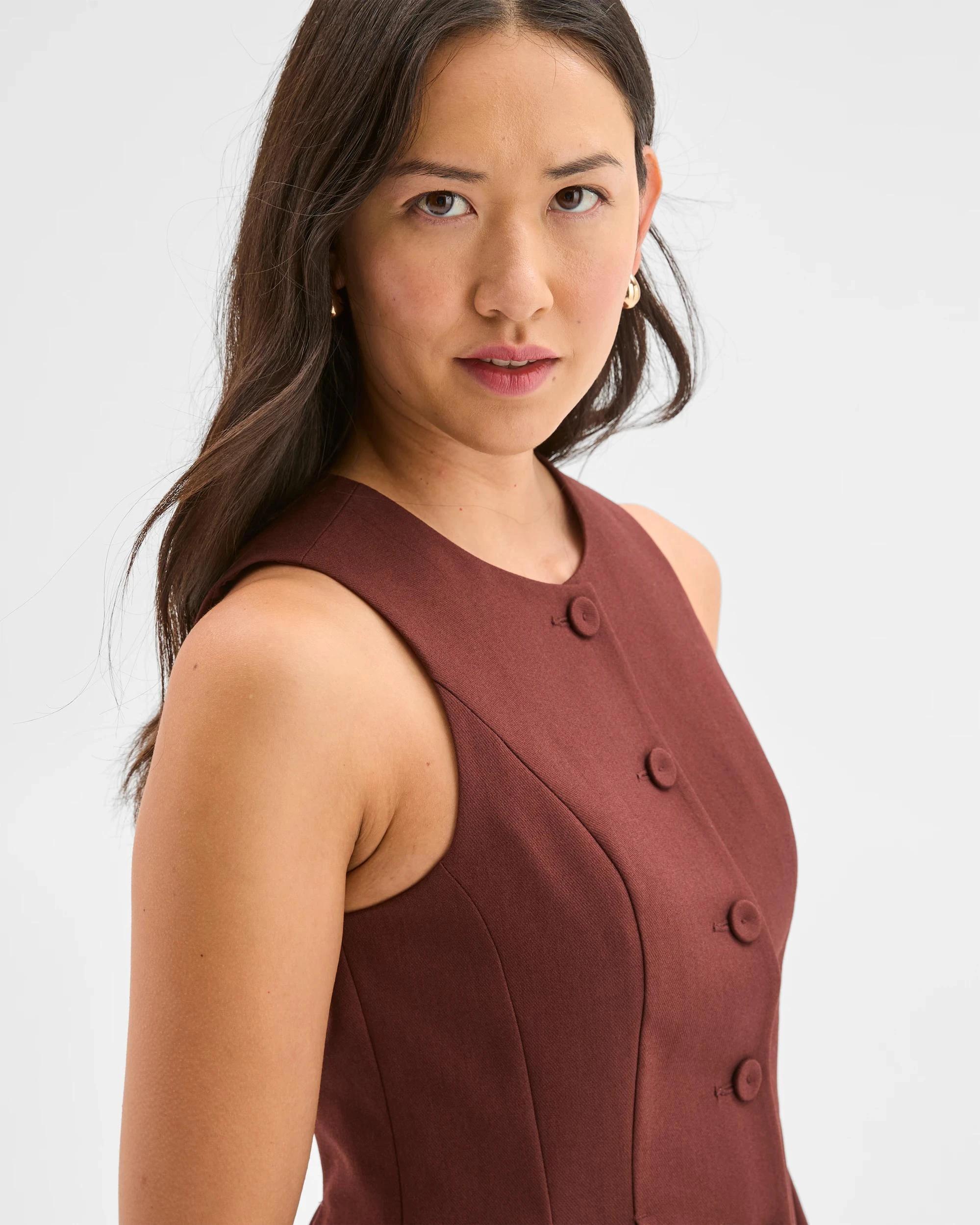 6 Preview Sleeveless Peplum Vest RUM RAISIN, 6 of 8