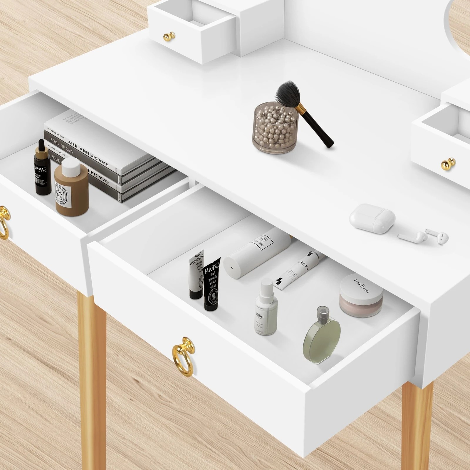 4 Alfordson Dressing Table Stool Set Makeup Mirror Vanity Desk LED Light - White, 4 of 10