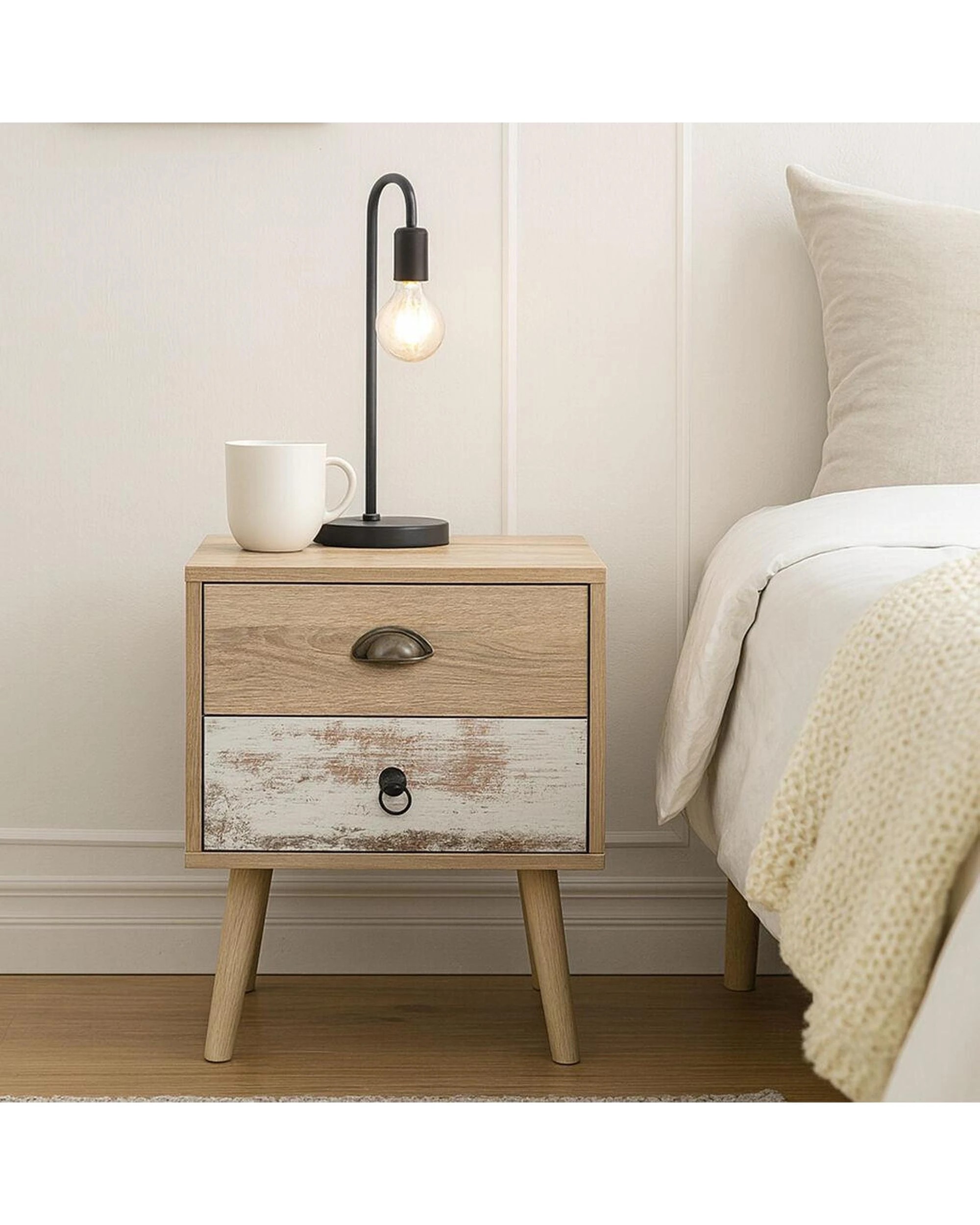 8 Luka 2 Drawer Bedside Table White Washed and Oak, 8 of 10