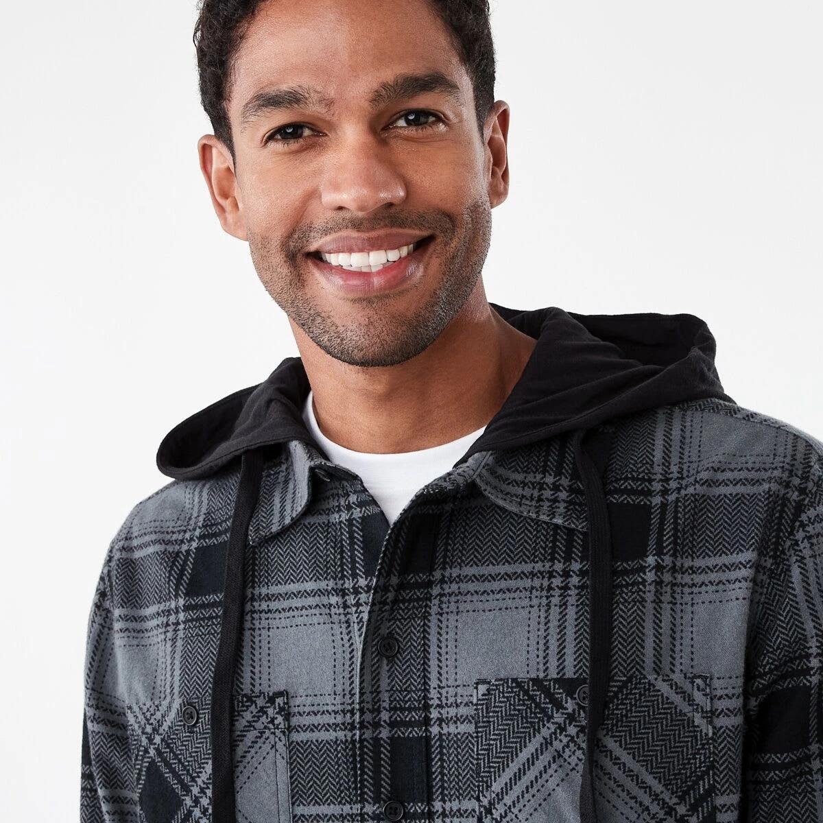 5 Workwear Long Sleeve Hooded Shirt Blk Check, 5 of 7