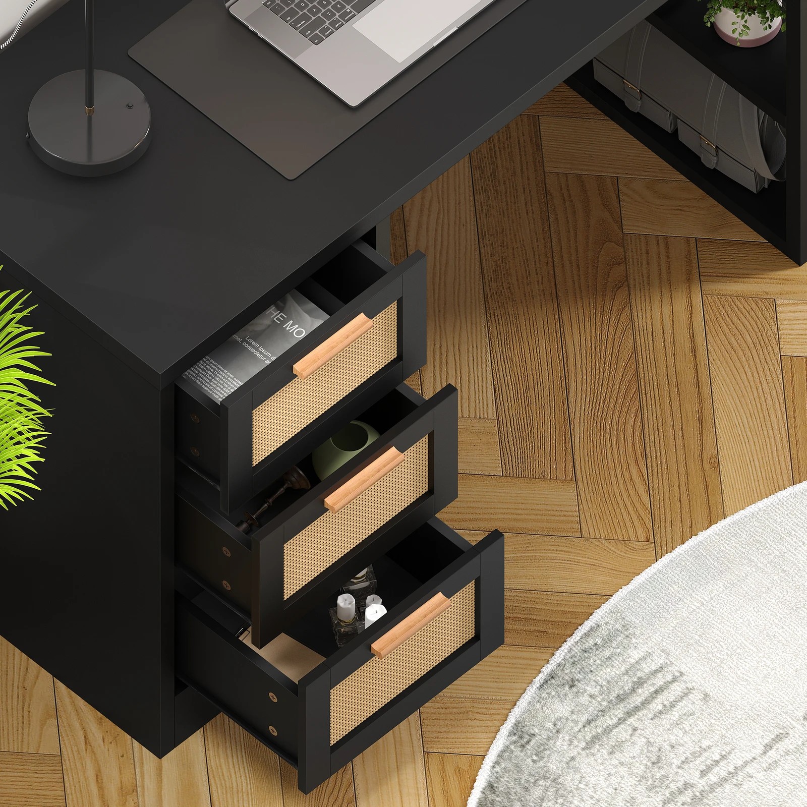 7 Alfordson Computer Desk Drawers Office Laptop PC Study Table Shelf - Black, 7 of 10