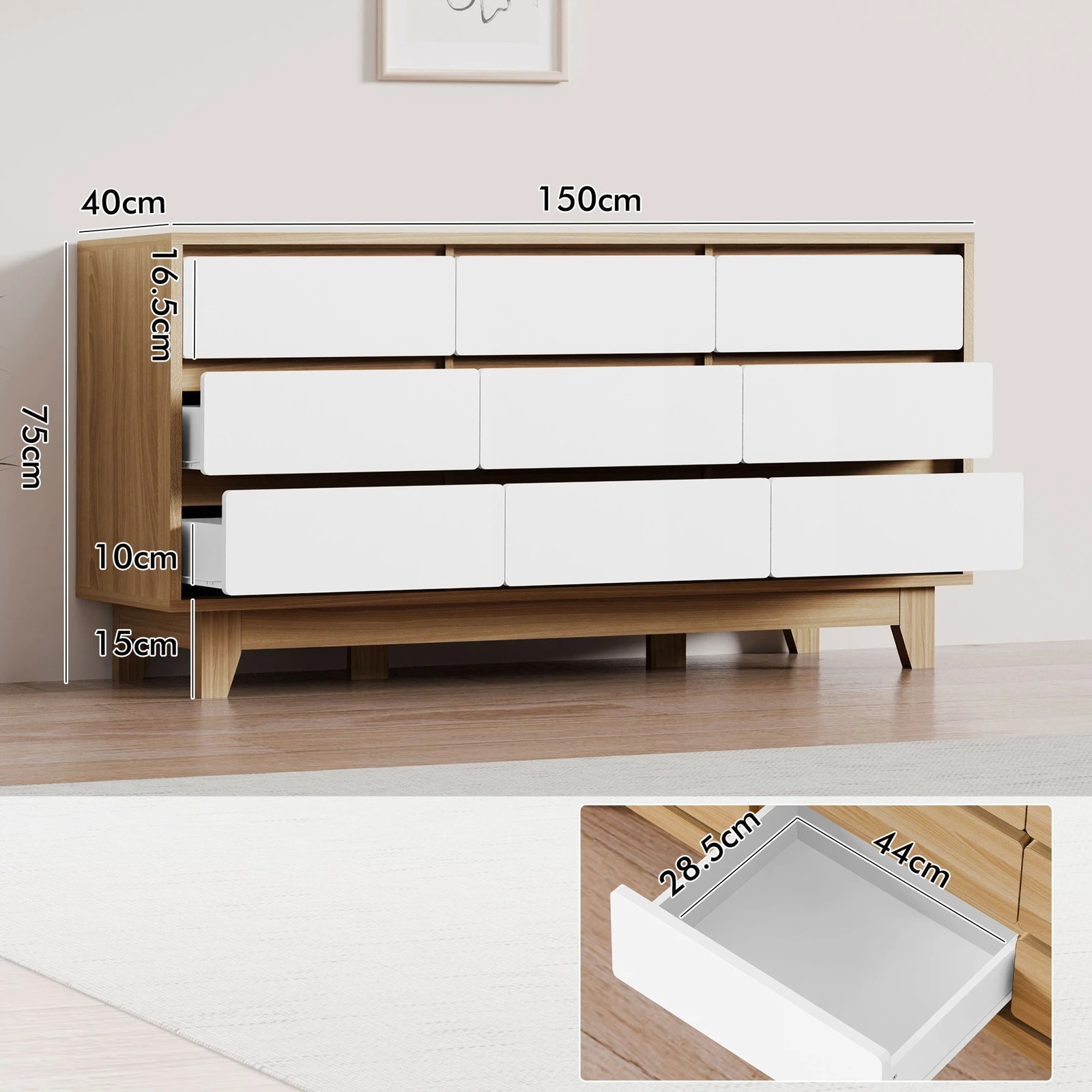 3 Alfordson 9 Chest of Drawers Minimalist Storage Cabinet Dresser - White, 3 of 10