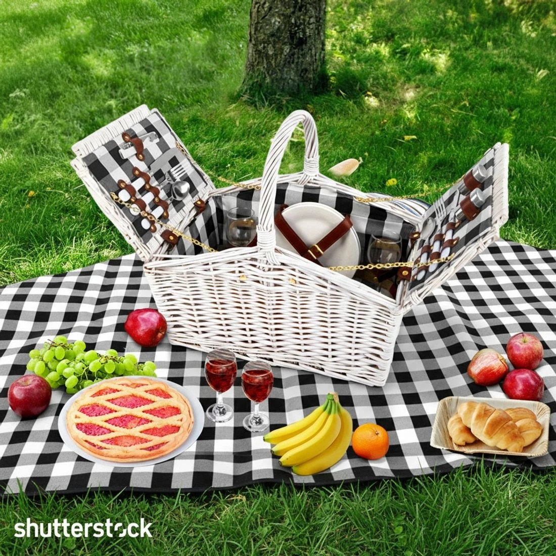 6 Alfresco 2 Person Picnic Basket Set Willow Vintage Baskets Insulated Blanket Bag - Multi, 6 of 7