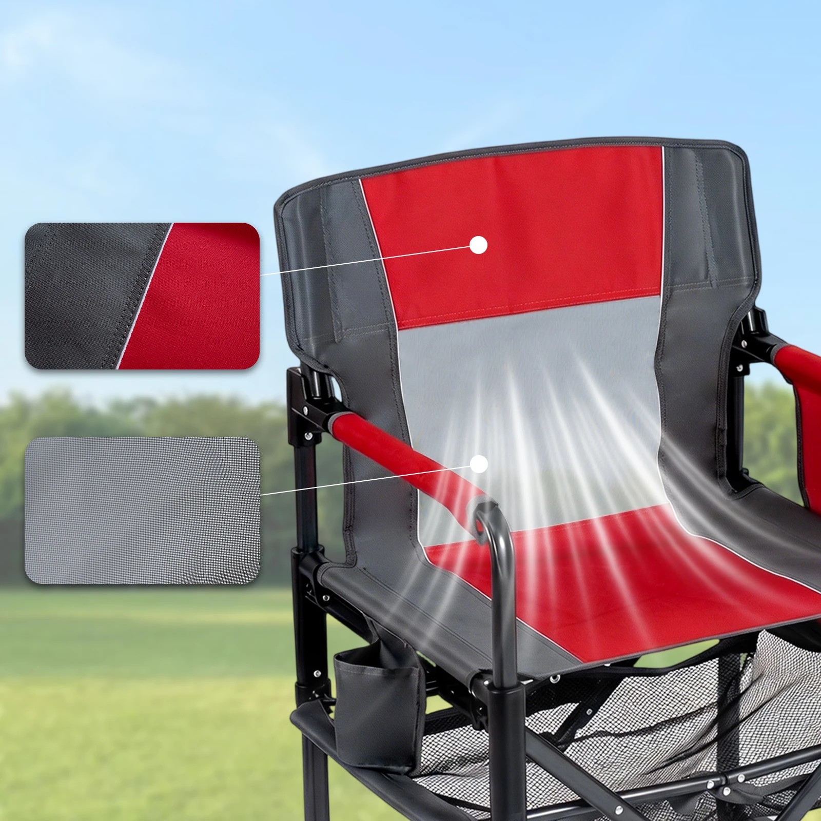 2 Costway Outdoor Camping Chair Folding Lawn Chair w/Cup Holder & Pocket Bottle - Red, 2 of 6