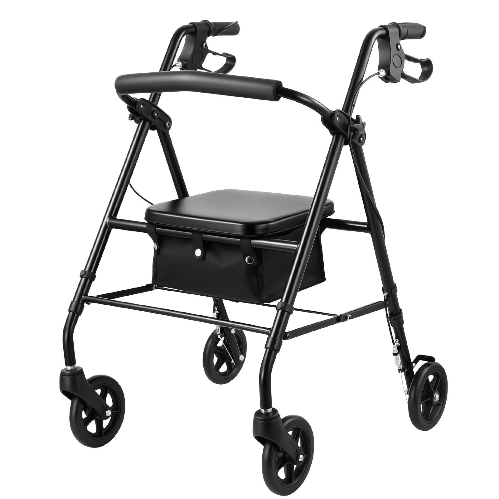 1 Ausway 4 Wheel Foldable Rollator Walker with Adjustable Handles & Seat for Seniors, 120kg Weight Capacity, 1 of 6