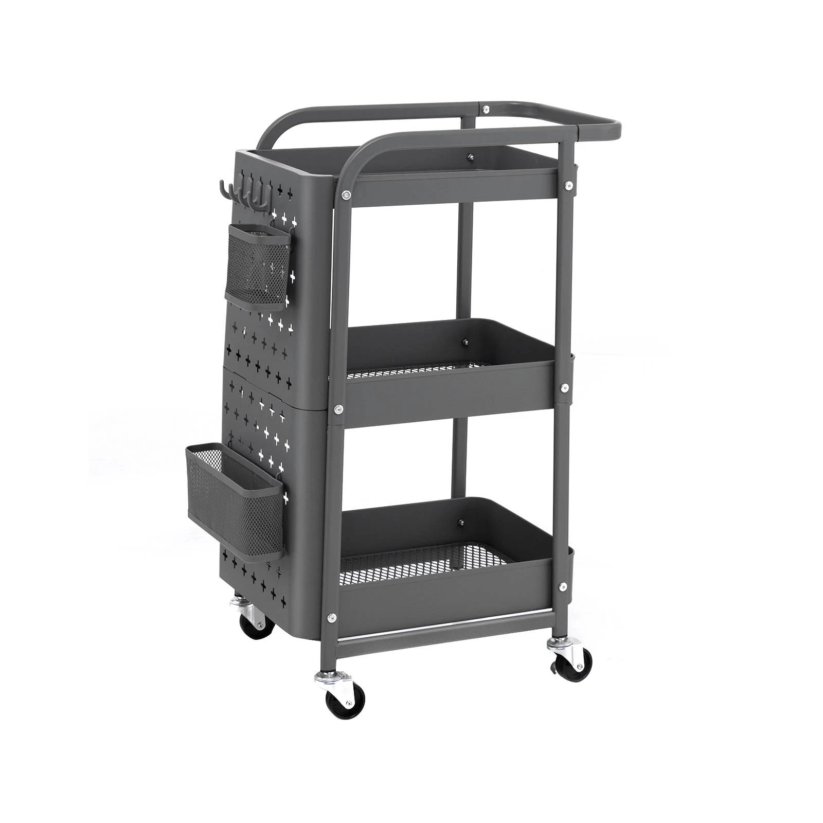 1 Costway 3-Tier Rolling Storage Cart w/Pegboards Mobile Utility Trolley - Grey, 1 of 1
