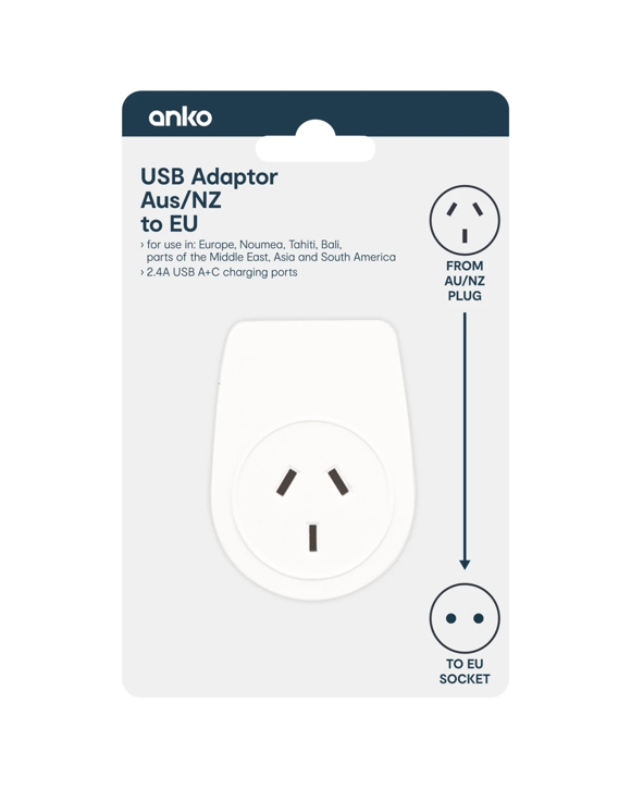 USB Reverse Compact Travel Adaptor - AU to EU