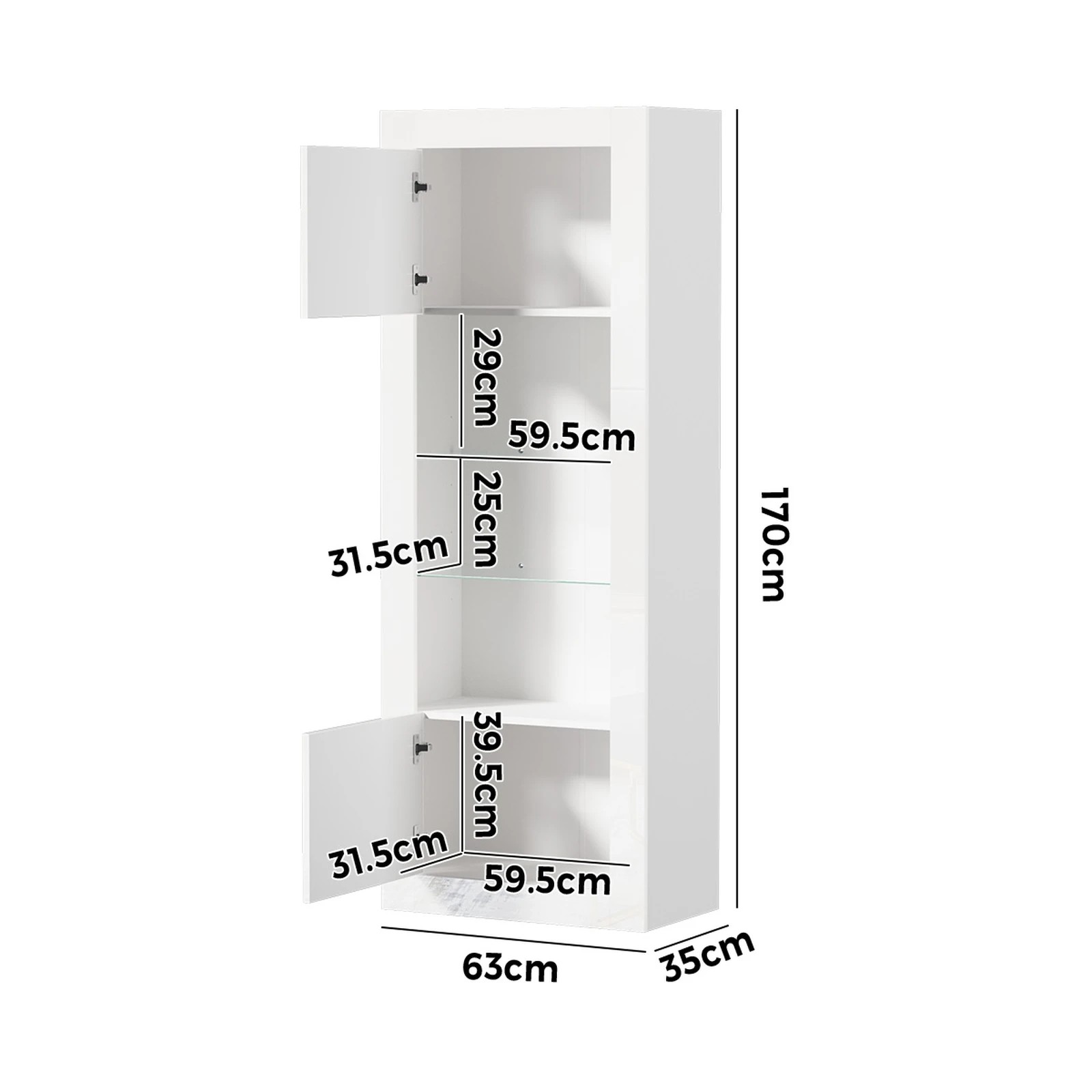 2 Oikiture 2PCS Display Cabinet Sideboard Buffet Storage Cupboard LED Light - White, 2 of 8