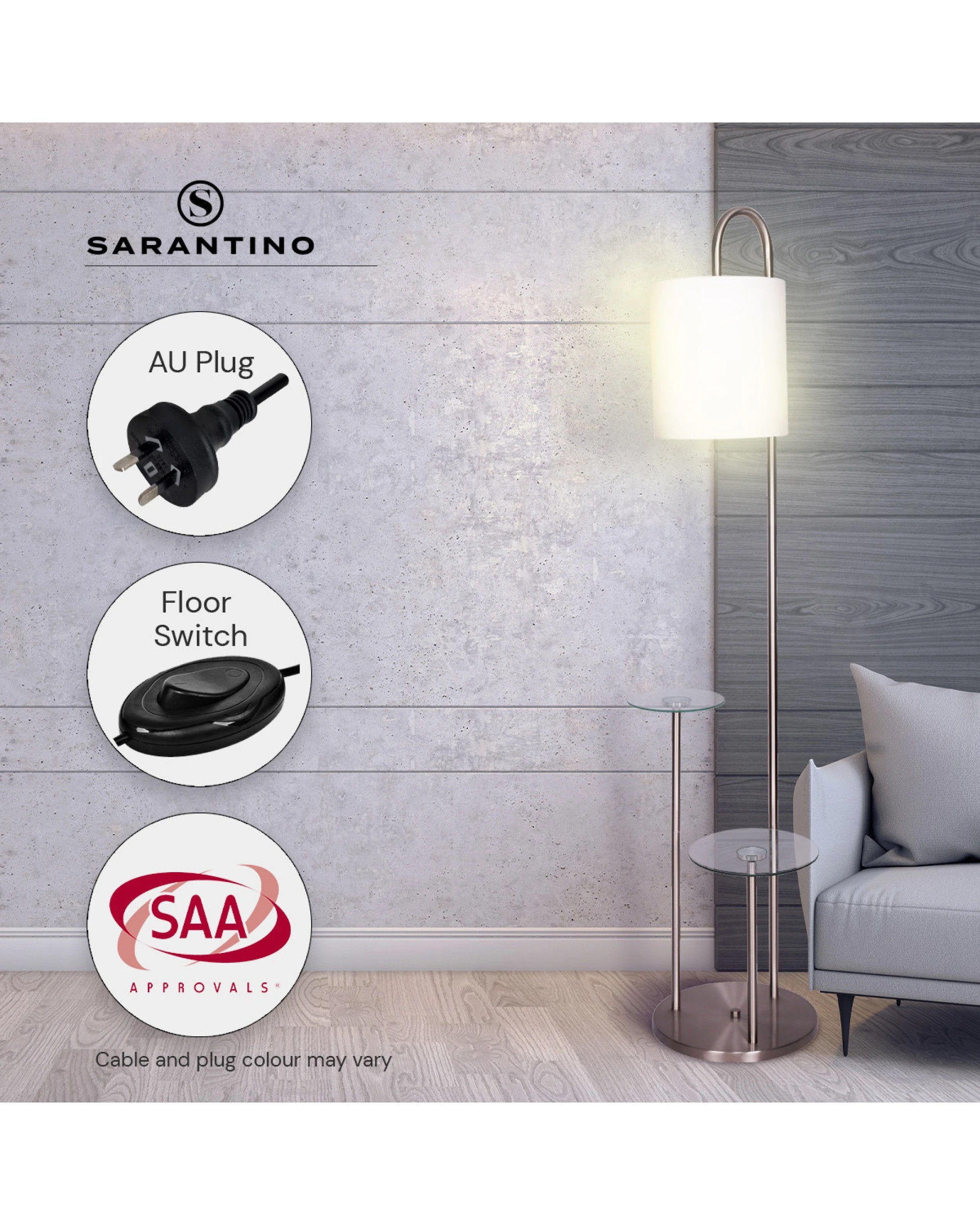 7 Sarantino Metal Floor Lamp with Glass Shelves, 7 of 8