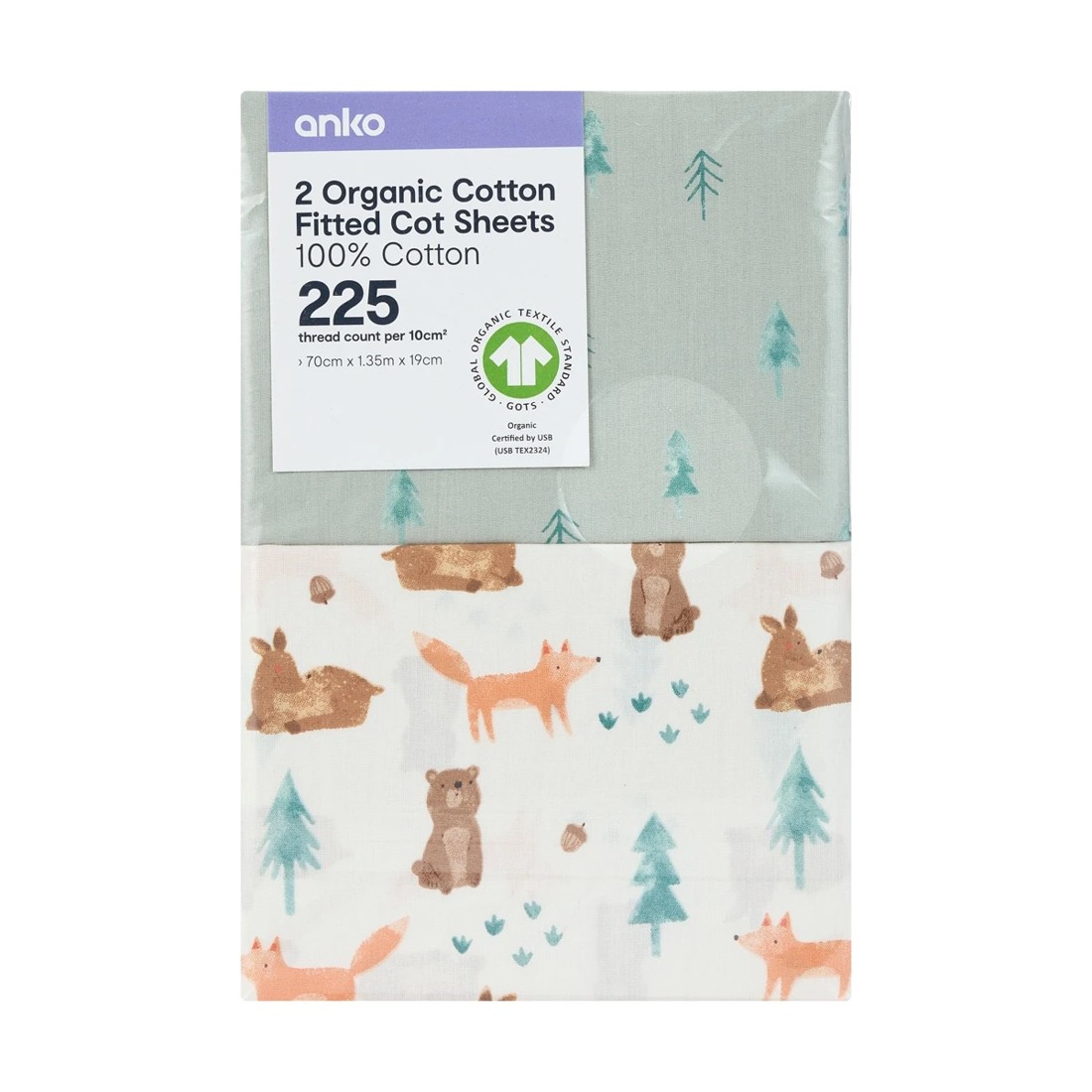6 2 Pack Organic Cotton Fitted Cot Sheets - Woodland and Spring, 6 of 6
