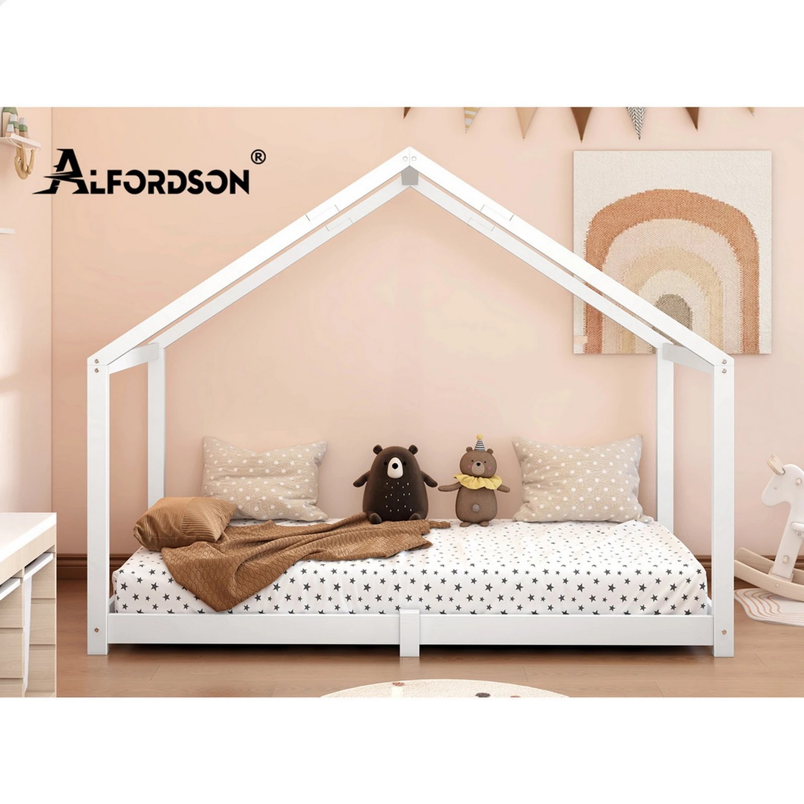 7 Alfordson Kids Bed Frame Wooden Timber Single House Frame Candice - White, 7 of 7