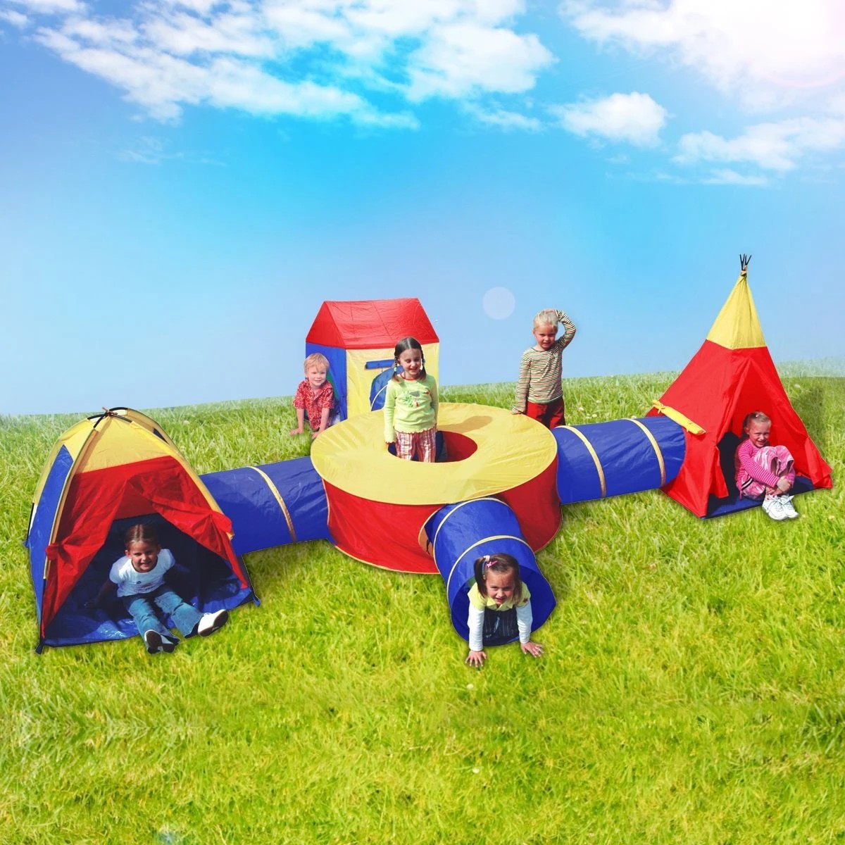 2 AUSWAY Kids Teepee & Tunnel Play Tent, 2 of 10