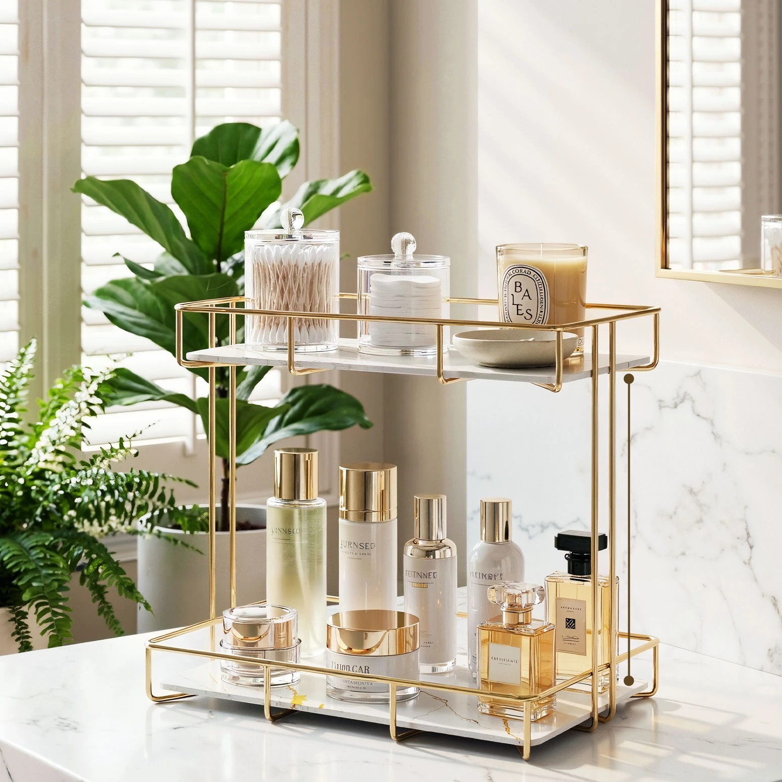 5 Artiss 2X Bathroom Storage Rack 2 Tier Corner Organiser Gold Marble Look - Gold, 5 of 9