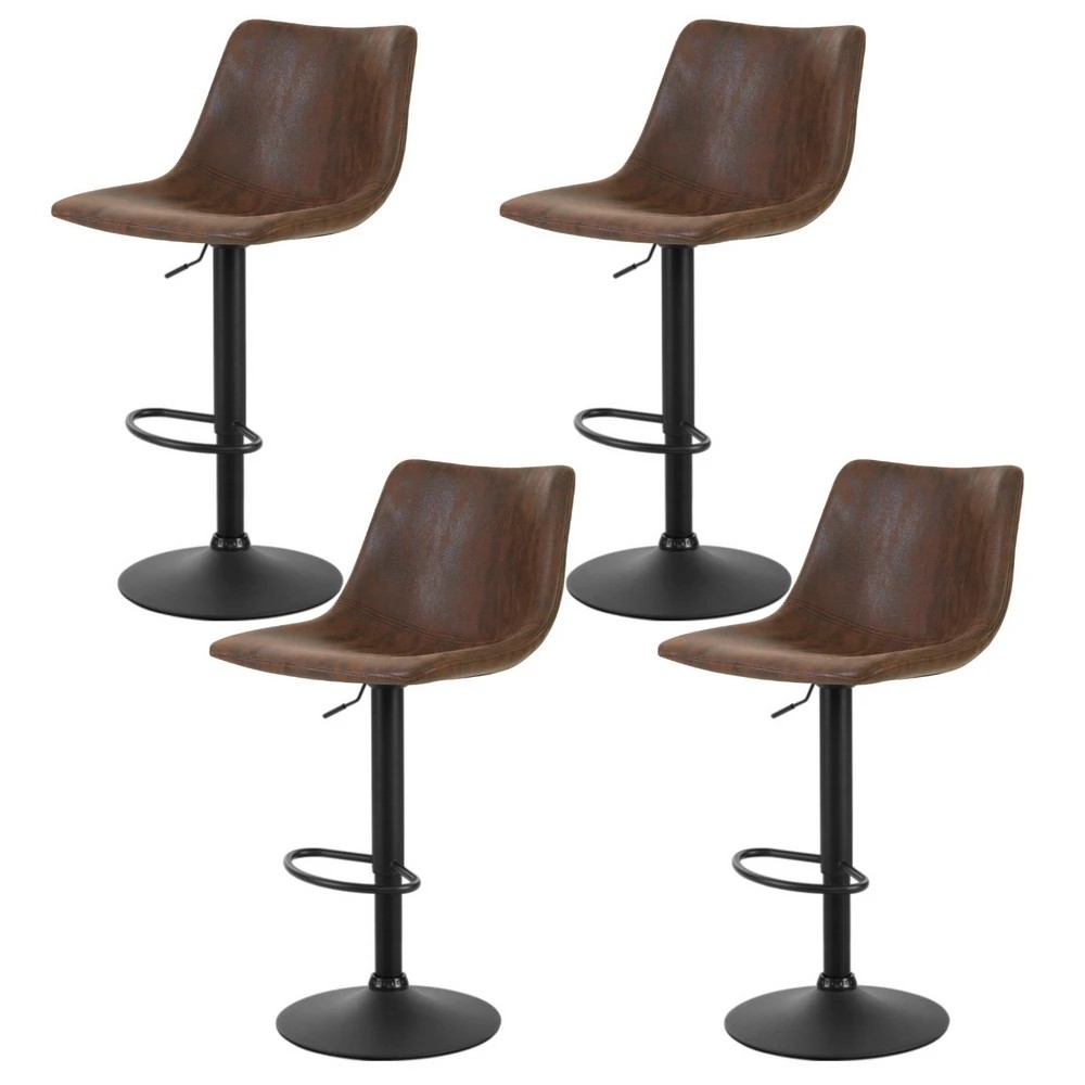 1 Artiss 4x Bar Stools Vintage Leather Swivel Gas Lift - Brown, 1 of 5