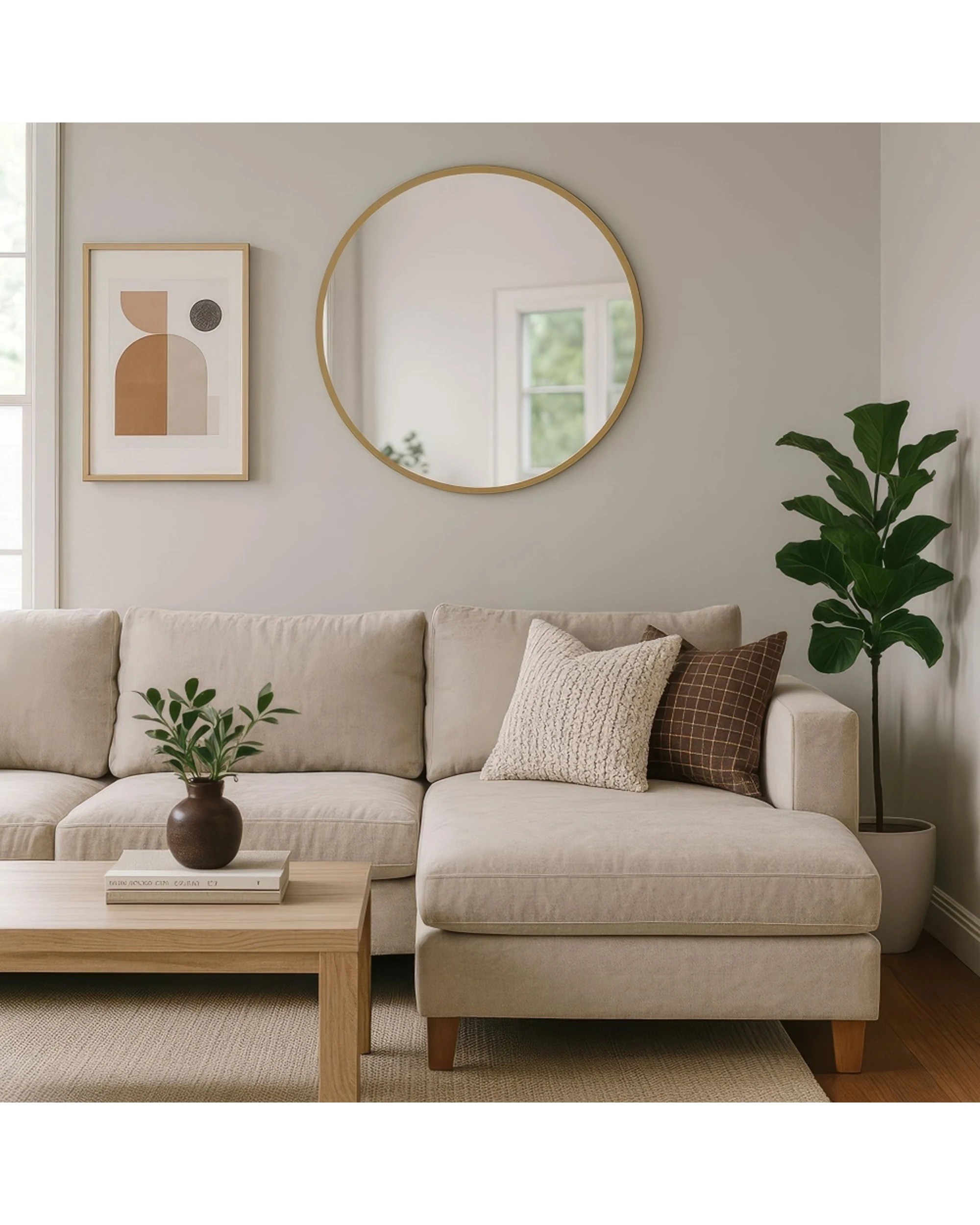 6 Urban Style Reflections Round Mirror Contemporary Home Decor 80cm - Gold, 6 of 9