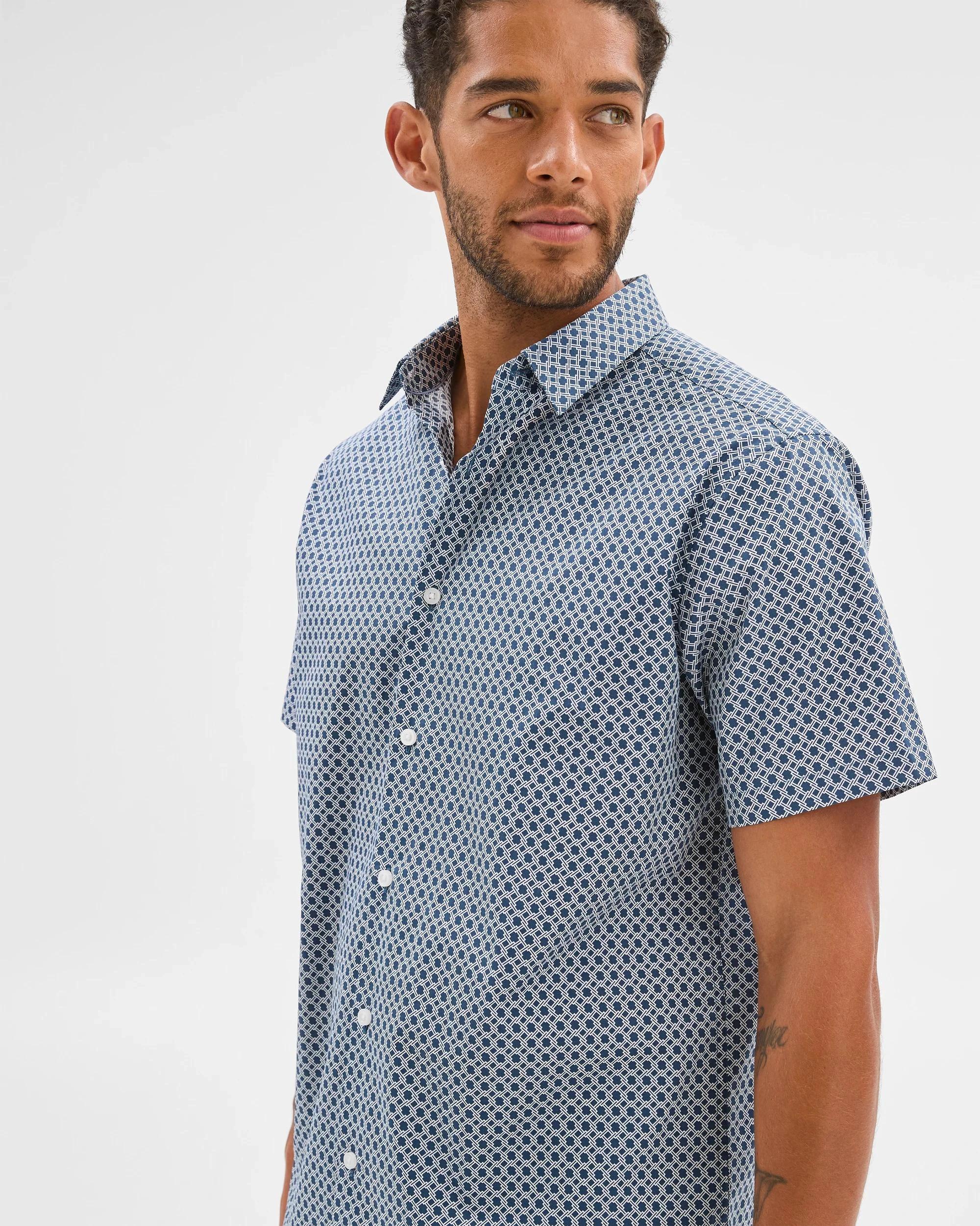 2 Preview Australian Cotton Short Sleeve Shirt NAVY GEO, 2 of 6