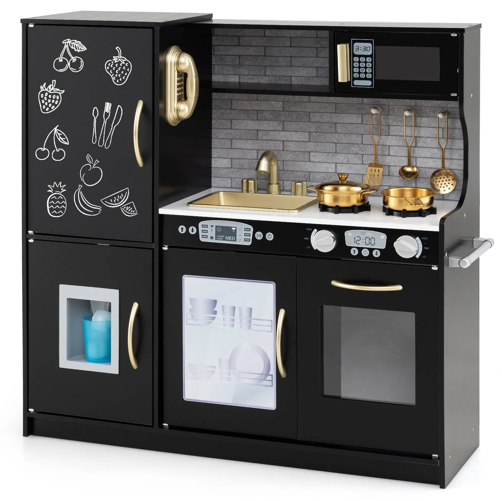 1 Costway Kitchen Playset Pretend Cooking Toy w/Cookware - Black, 1 of 1