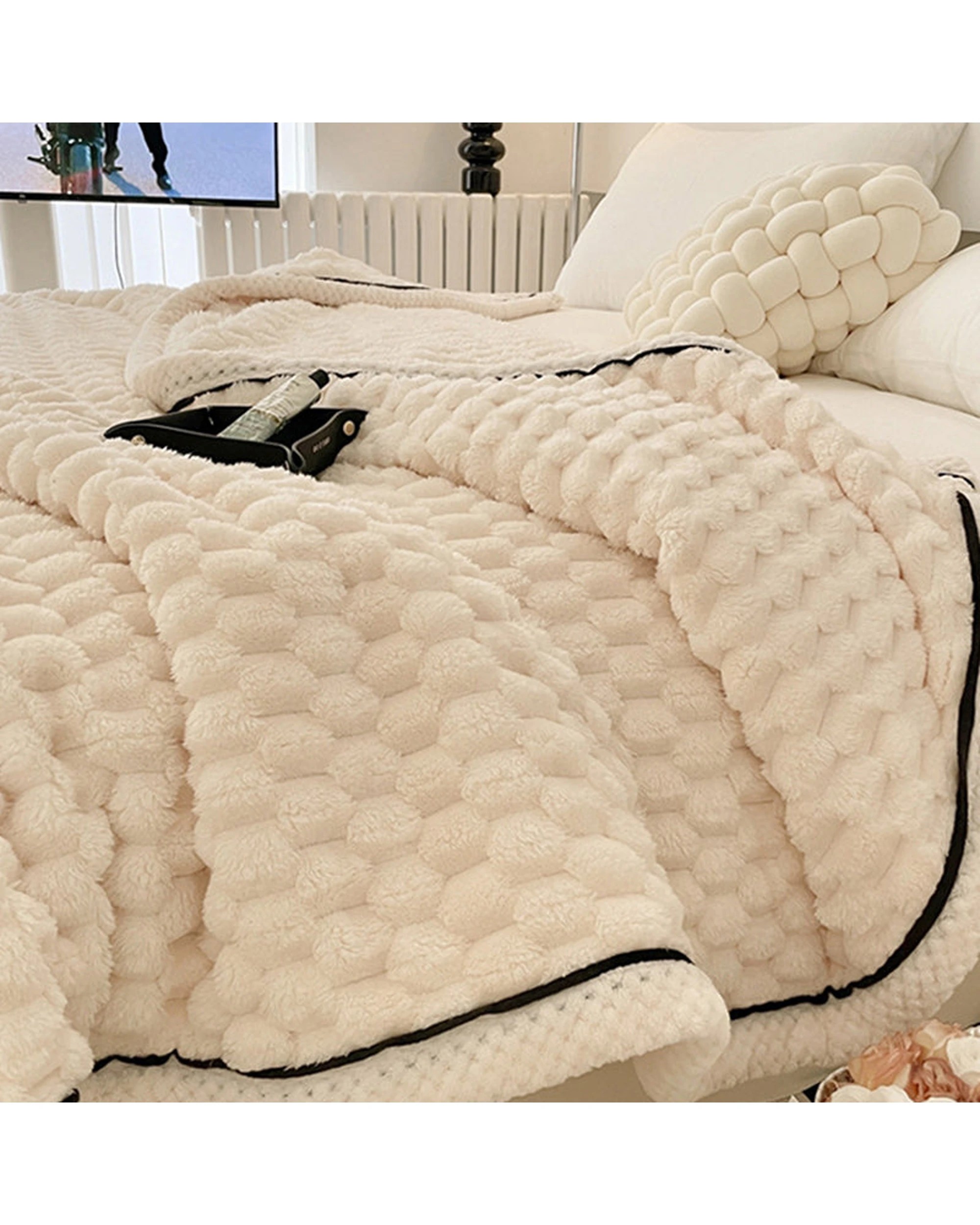 6 Cotton More Large Soft Microsherpa Bed Blanket Throw 200x230cm Cream - White, 6 of 7