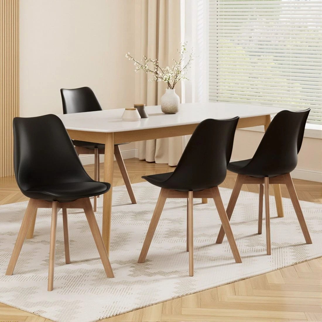 3 Artiss Dining Chairs Set of 4 Leather Plastic DSW Replica Wooden - Black, 3 of 7