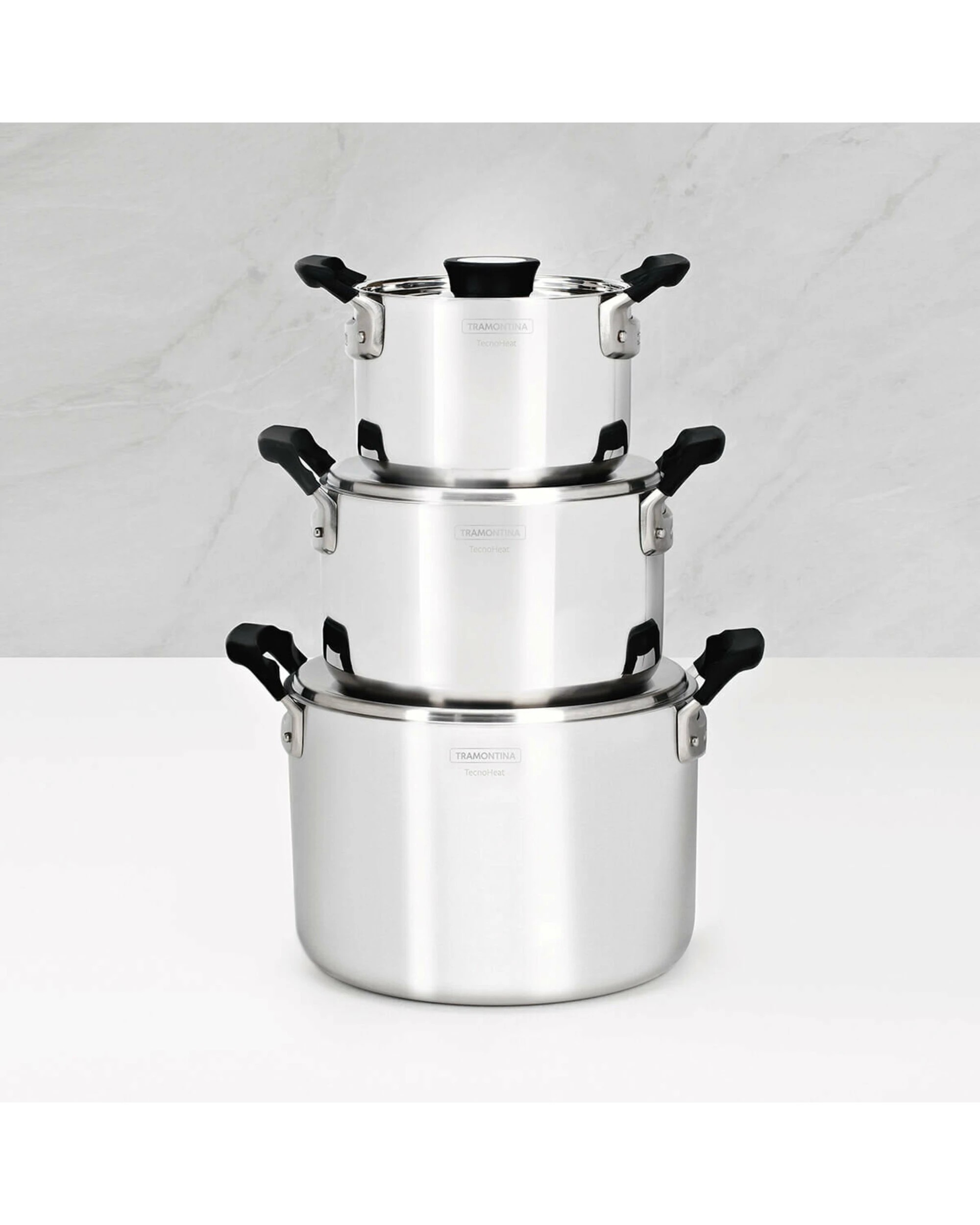 4 Tramontina Grano Compact 3 Piece Try-Ply Stainless Steel Cookware set with Silicone handles, 4 of 5
