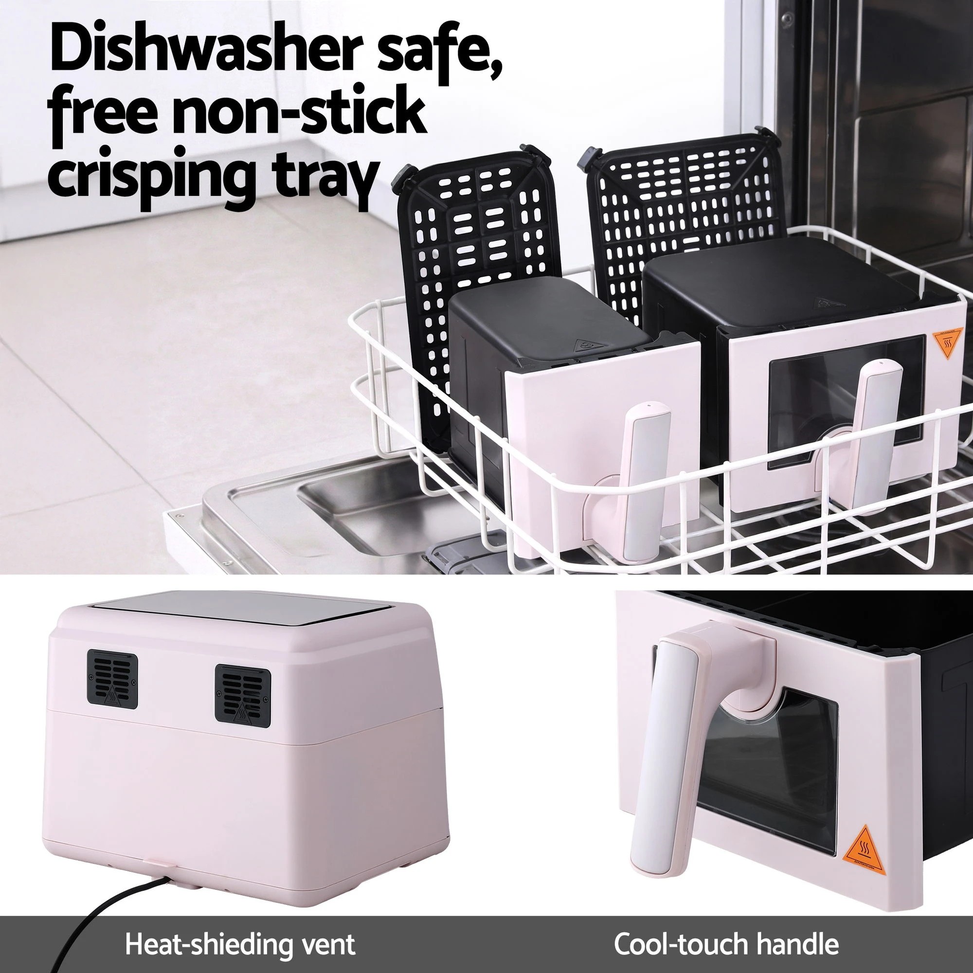6 Devanti Air Fryer 9L Dual Zone Fryers 2600W - Pink, 6 of 6