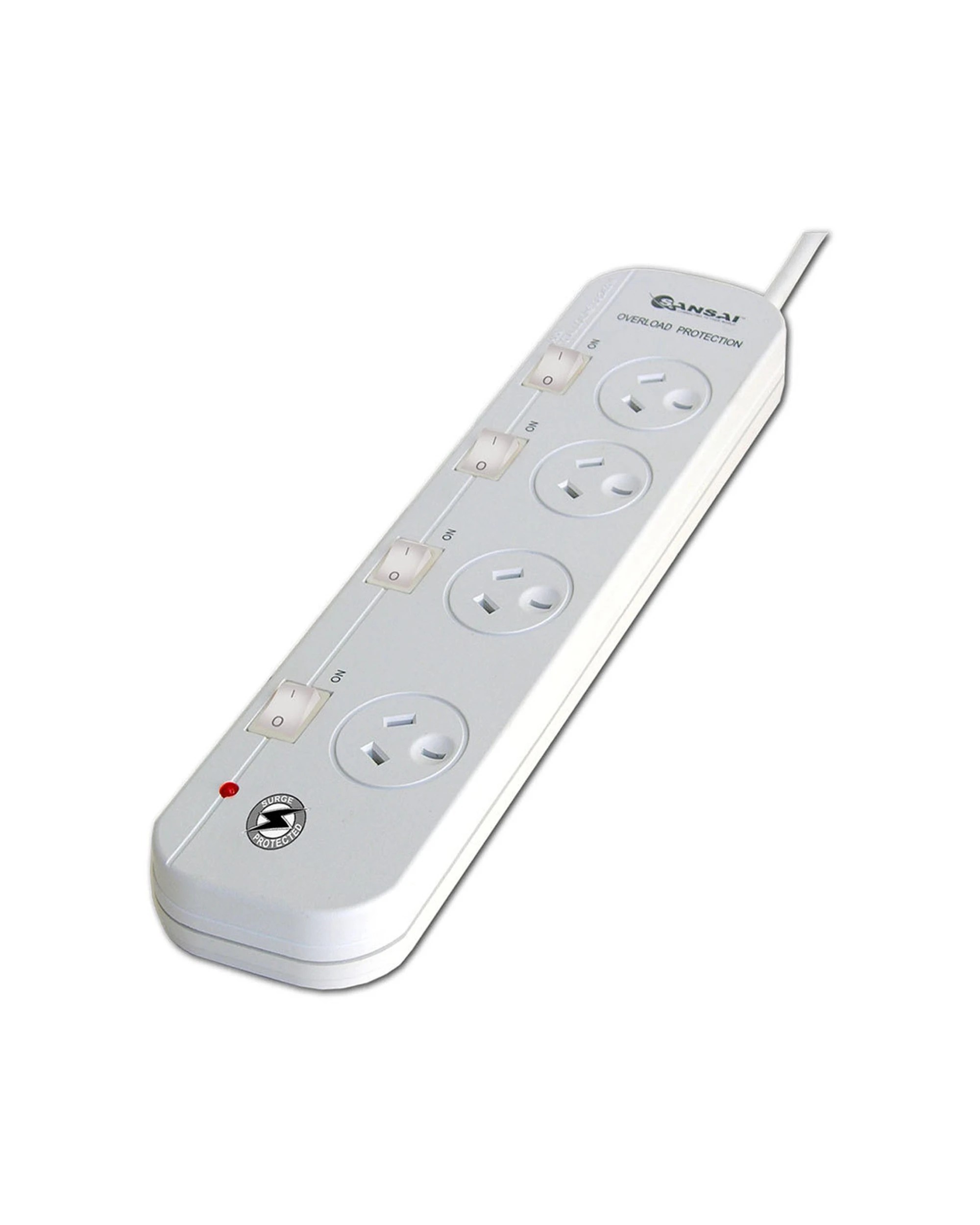 1 Sansai 4 Way Individually Switched Power Board Overload Surge Protection 1m - White, 1 of 3
