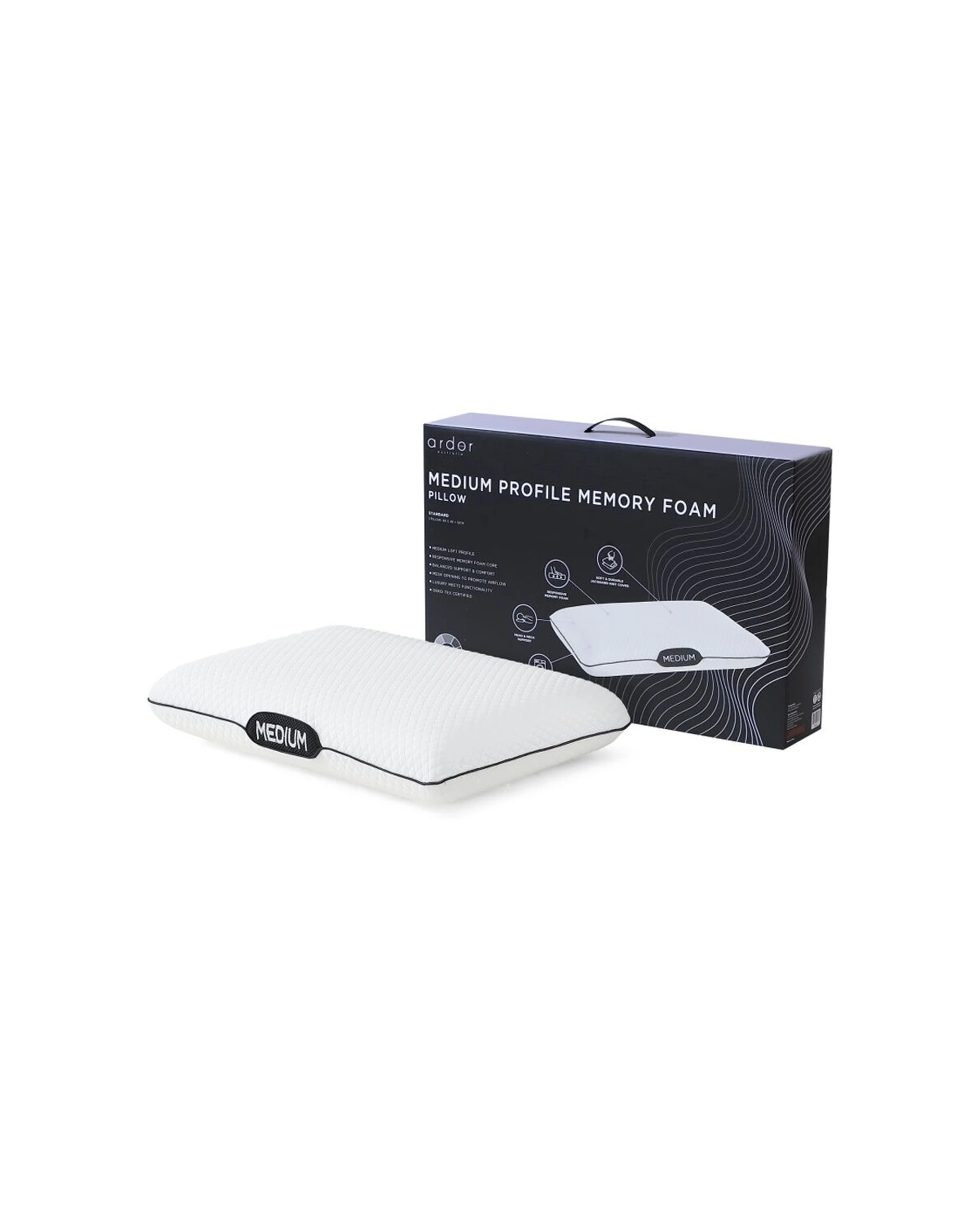 1 Ardor Memory Foam Pillow Medium Profile Soft Durable Polyester Cover 250gsm - White, 1 of 1