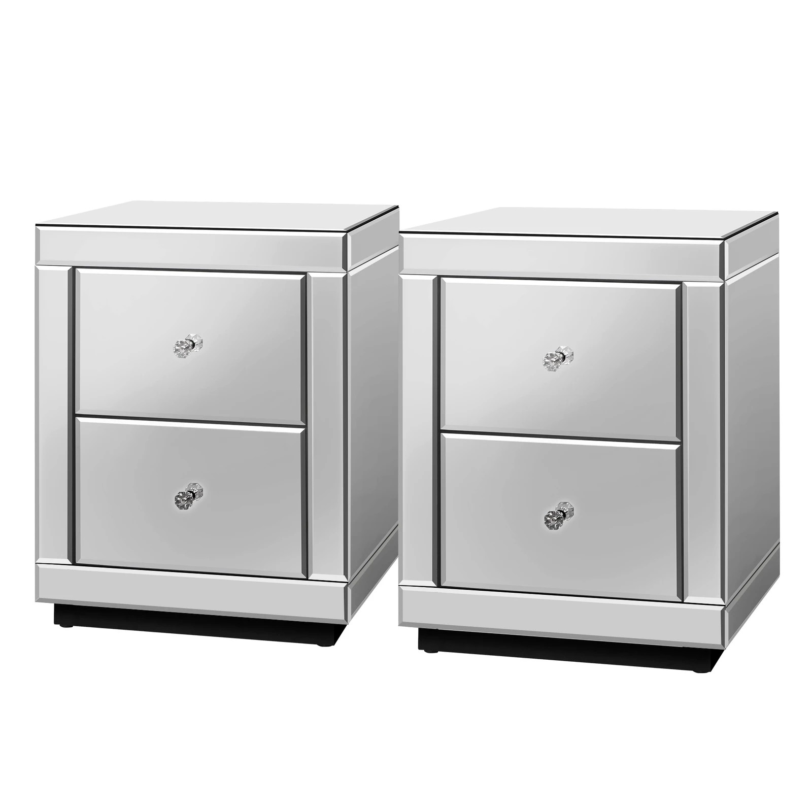1 Alfordson 2x Mirrored Bedside Table Nightstand Storage Drawers - Silver, 1 of 10