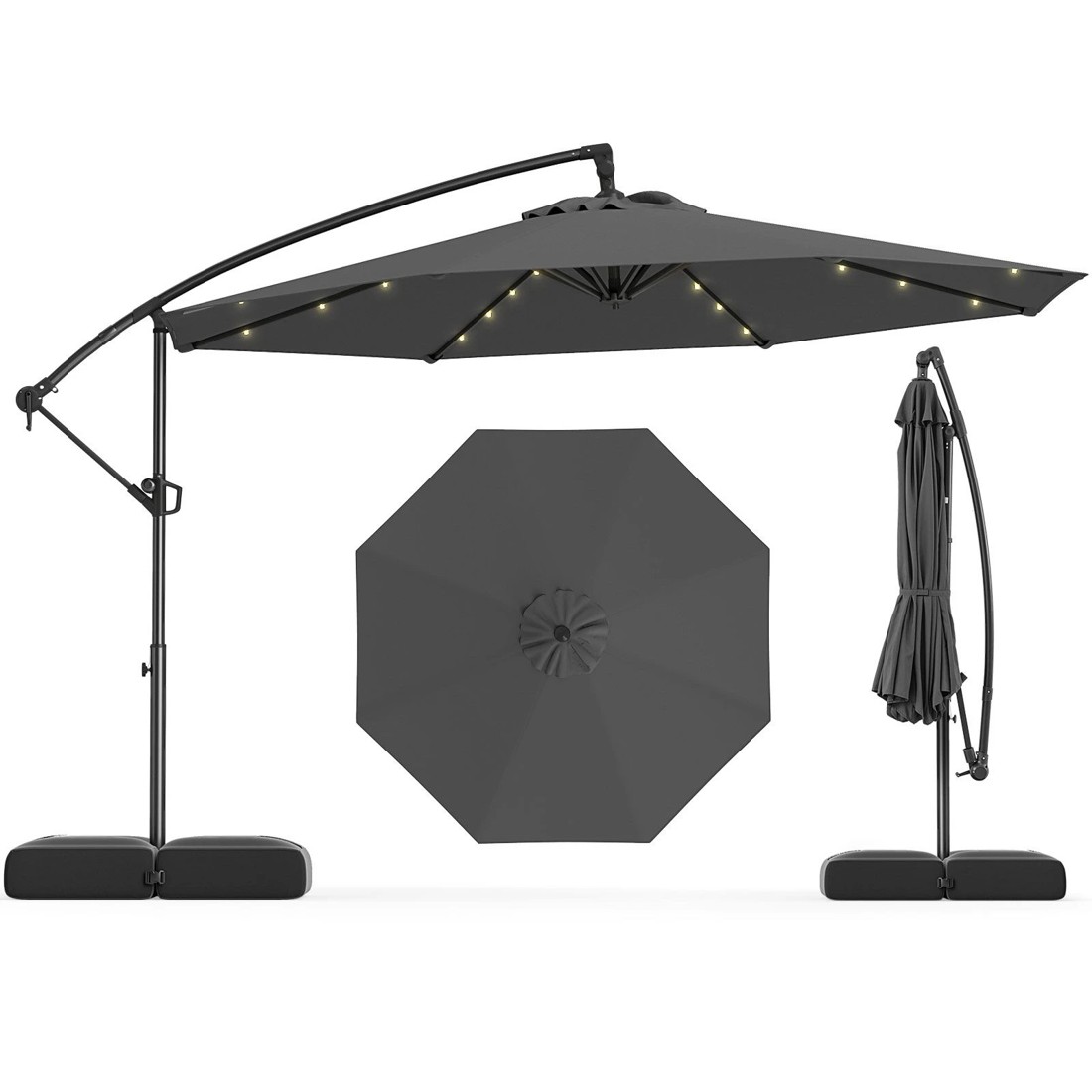 1 Costway 3m Solar Offset Outdoor LED Umbrella Cantilever, 1 of 4