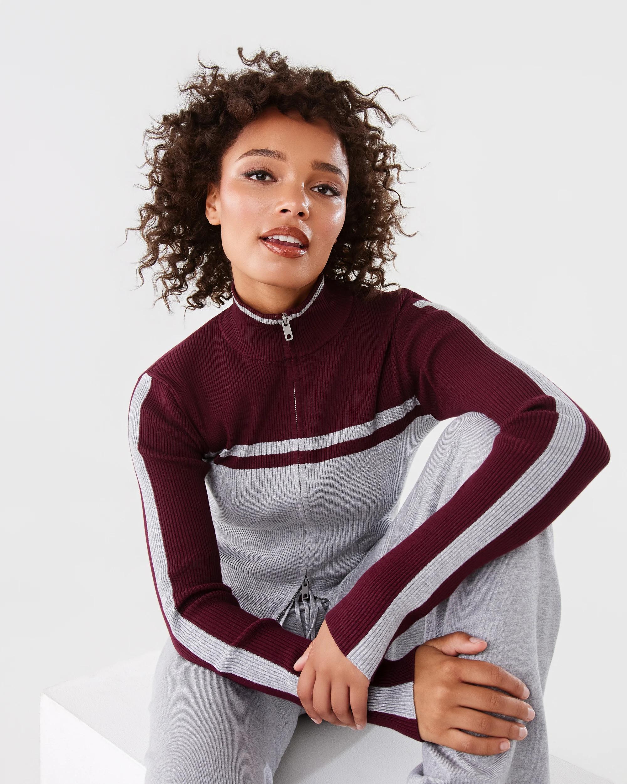 9 Stripe Knit Zip Up Grey Marle, 9 of 10