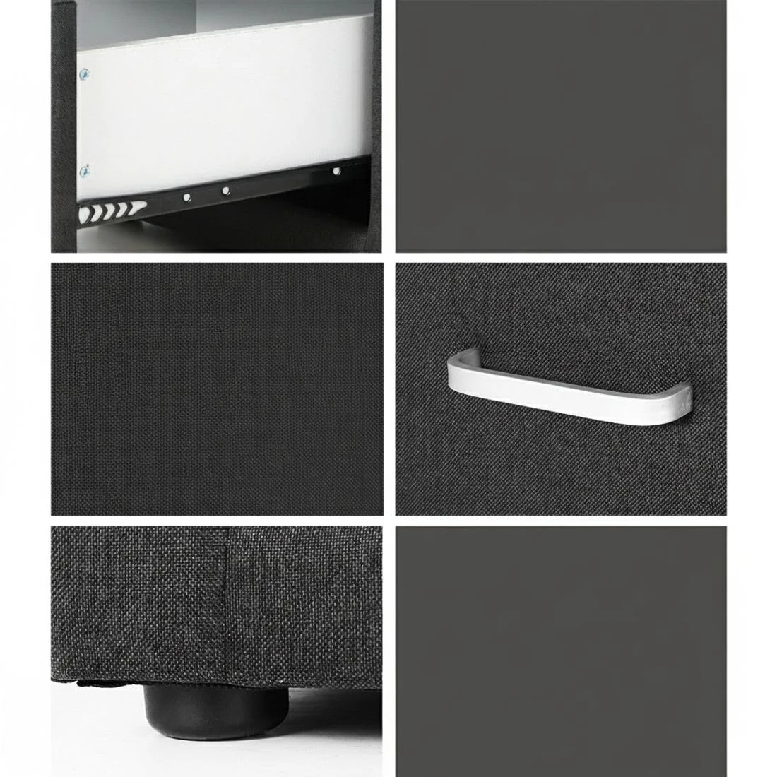 6 Artiss 2X Bedside Table 2 Drawers Fabric - CADEN Charcoal - Charcoal, 6 of 9