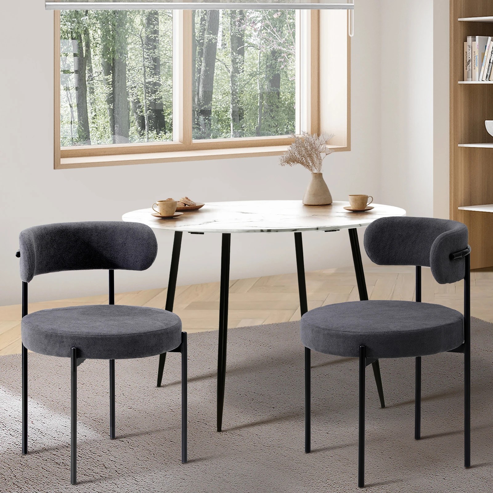 2 Oikiture 2x Dining Chair Round Boucle Kitchen Lounge Seats Backrest
 - Grey, 2 of 10
