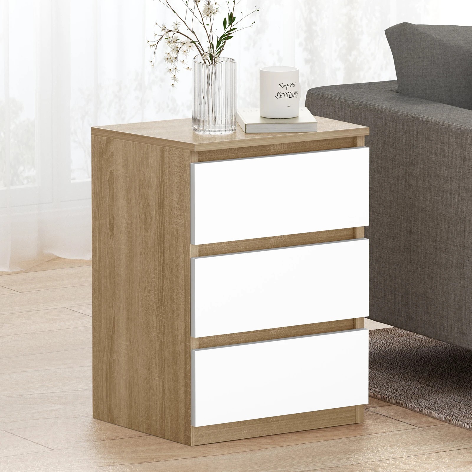 4 Alfordson 2x Bedside Table 3 Drawers - Wood White, 4 of 10