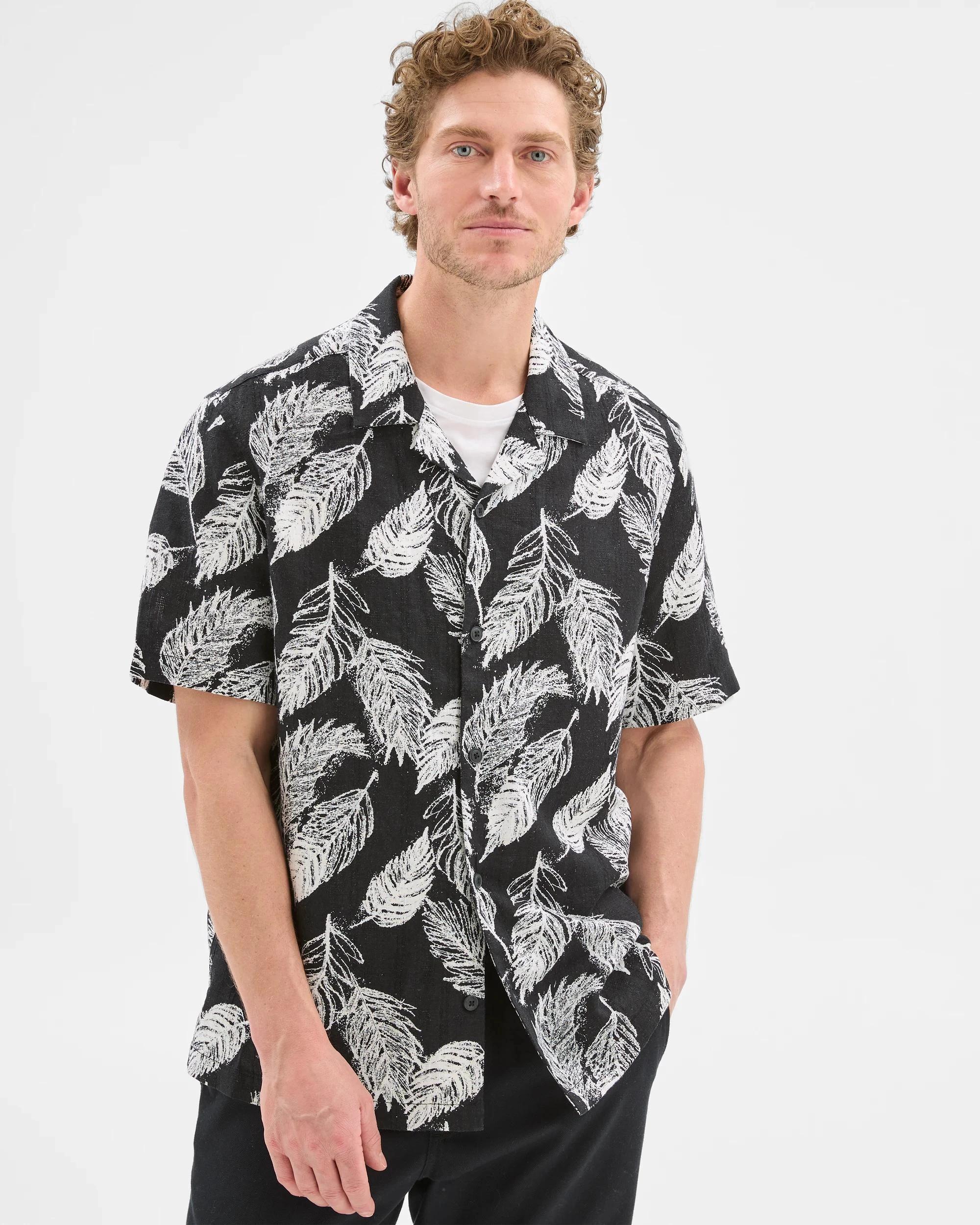 2 Target Linen Blend Short Sleeve Print Shirt BLACK, 2 of 6